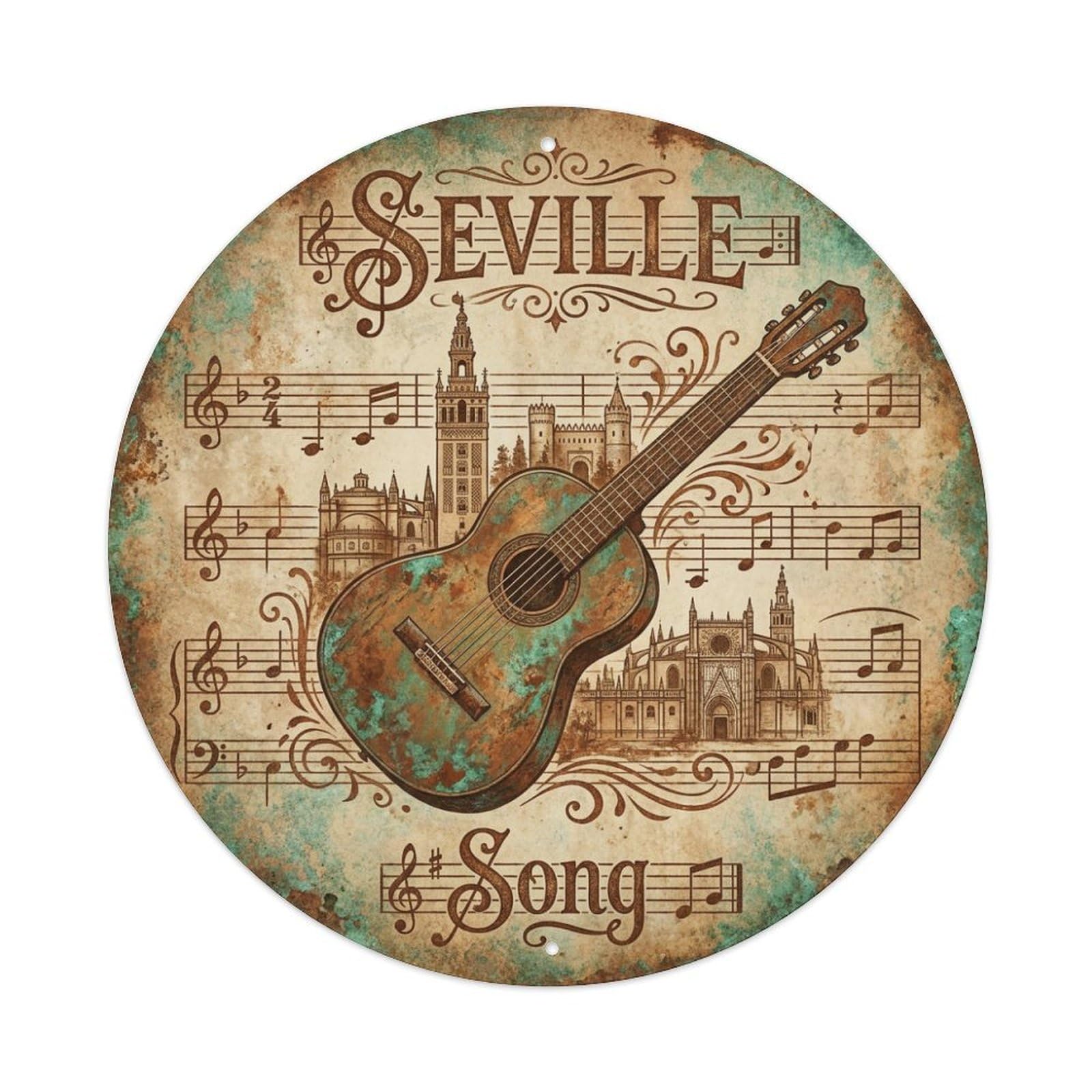 Vintage Travel Seville Spain Music Metal Tin Sign