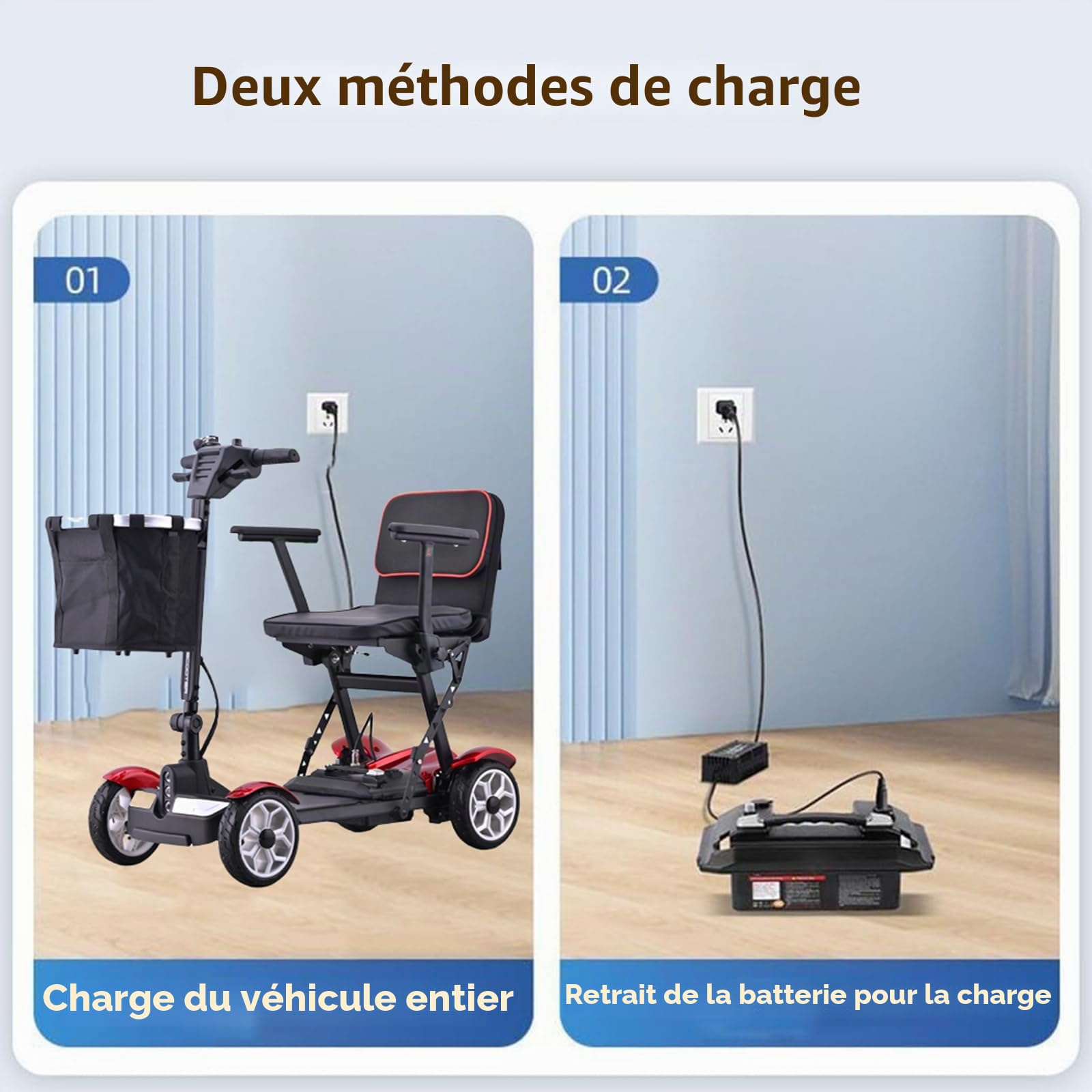 Scooter De Mobilité À 4 Roues,Scooter De Mobilité Motorisé Pour Personnes Âgées,Scooter De Mobilité Pour Coffre De Voiture De Voyage,Charge 150 Kg,Avec Chargeur Et Panier Inclus A