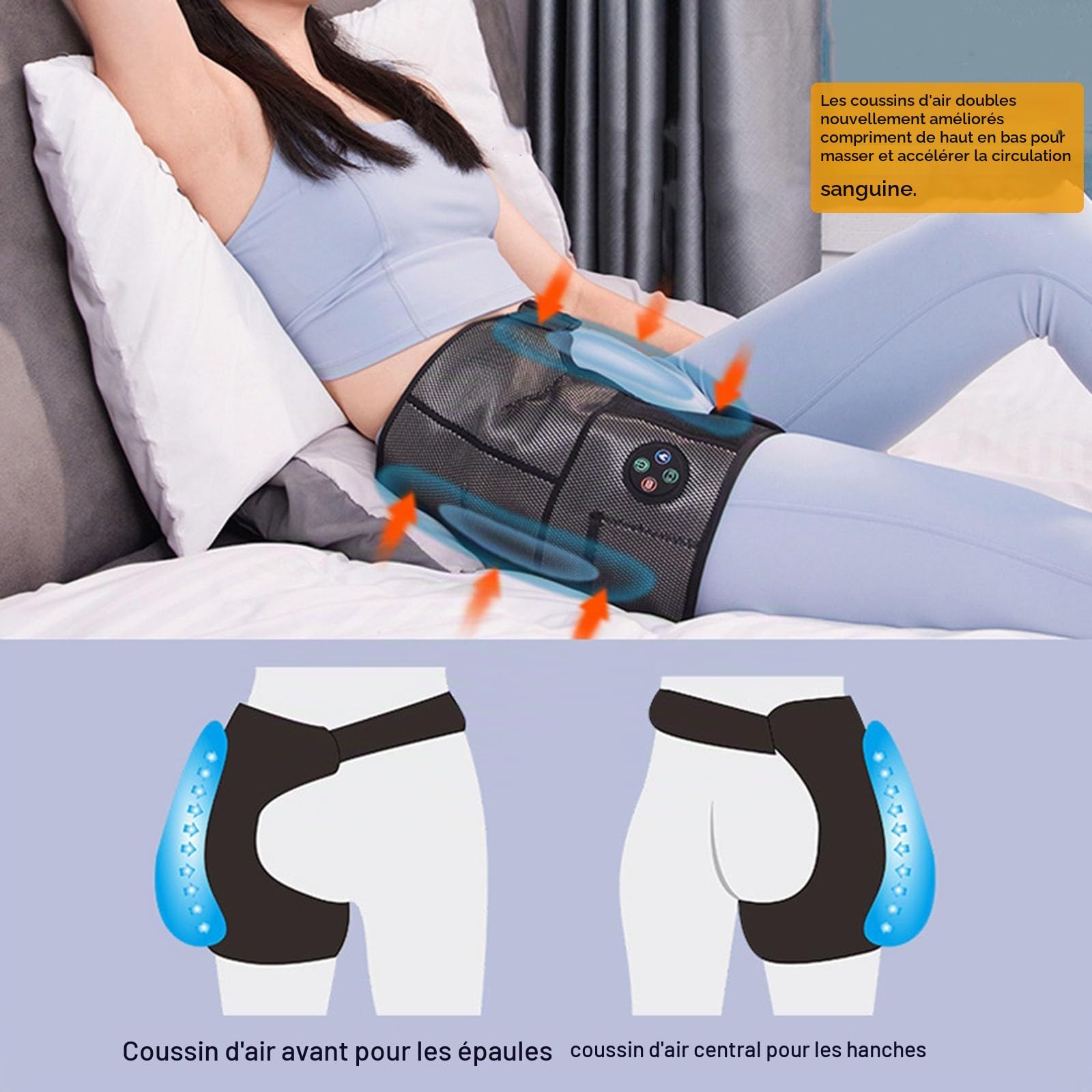 NICHOY Orthèse de Hanche chauffante électrique, attelle de Cuisse chauffante, attelle de Hanche enveloppante de Soutien pour Hommes Femmes, Convient aux épaules et aux Genoux(A)