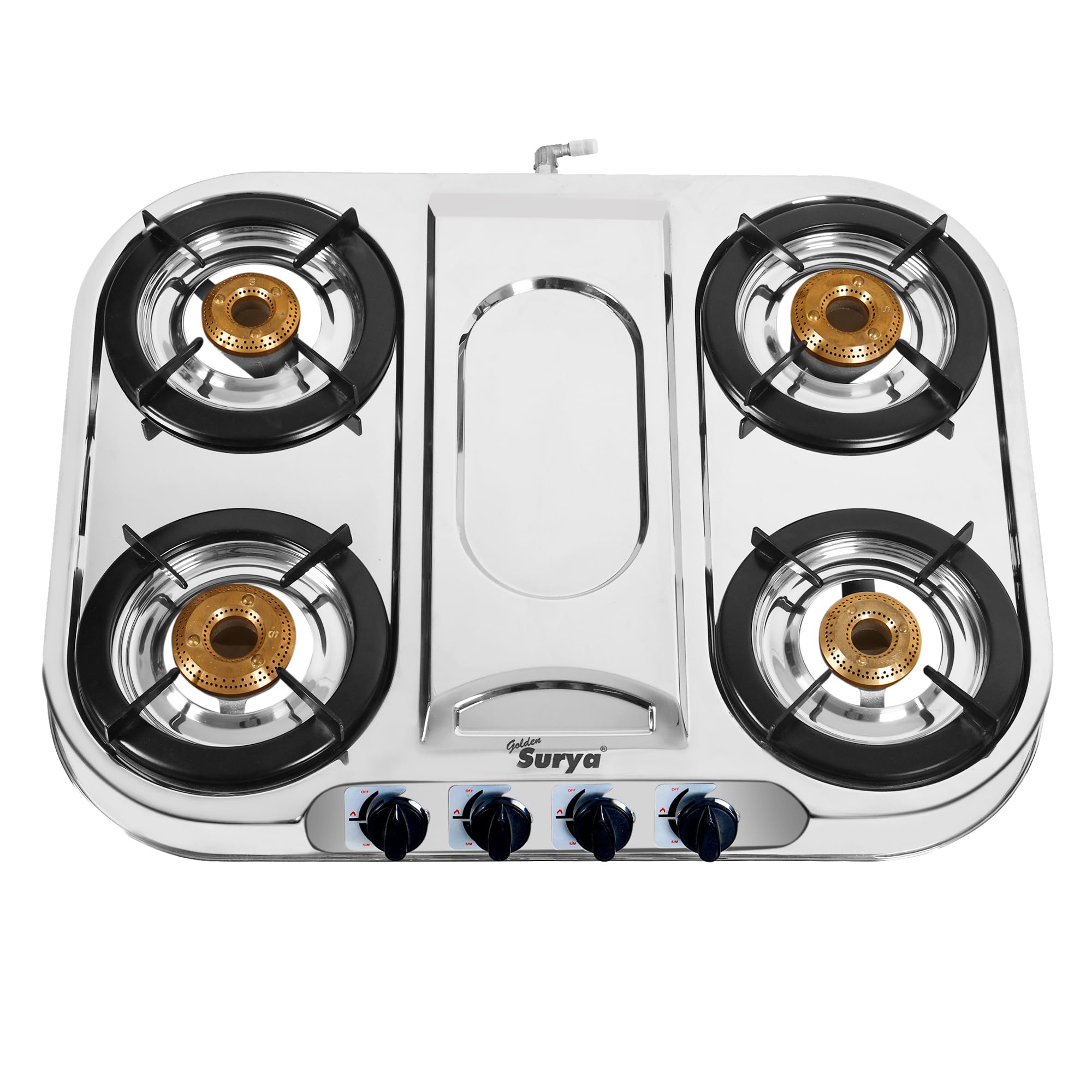 GOLDEN SURYA Classic Premium Stainless Steel Frame, Manual Ignition, 18 Months Warranty, BIS Certified, 4 Burner Gas Stove (Magma)
