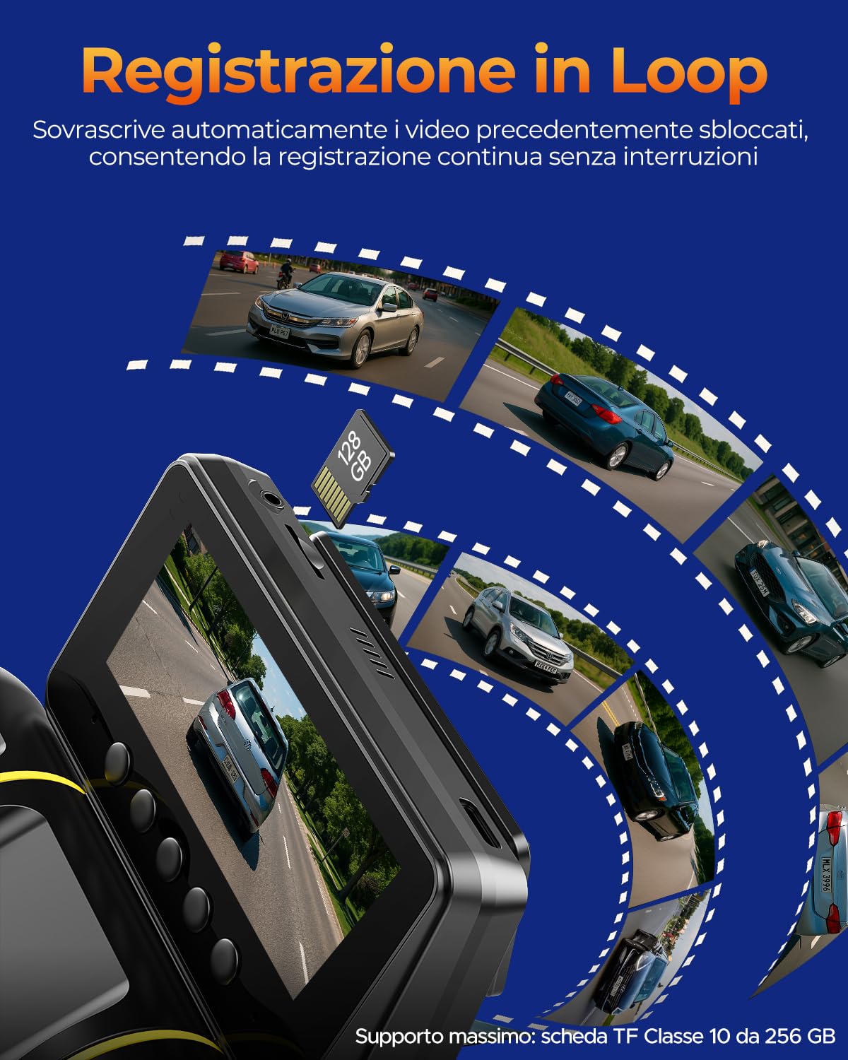 LAMTTO 360° 4 Canali Dash Cam Auto, Schermo da 3,16" 5G WiFi & Controllo APP Dashcam, 1080P*4 Telecamera per Auto con Scheda SD 128G,IR Visione Notturna, 24H Monitor di Parcheggio con Kit di Cablaggio