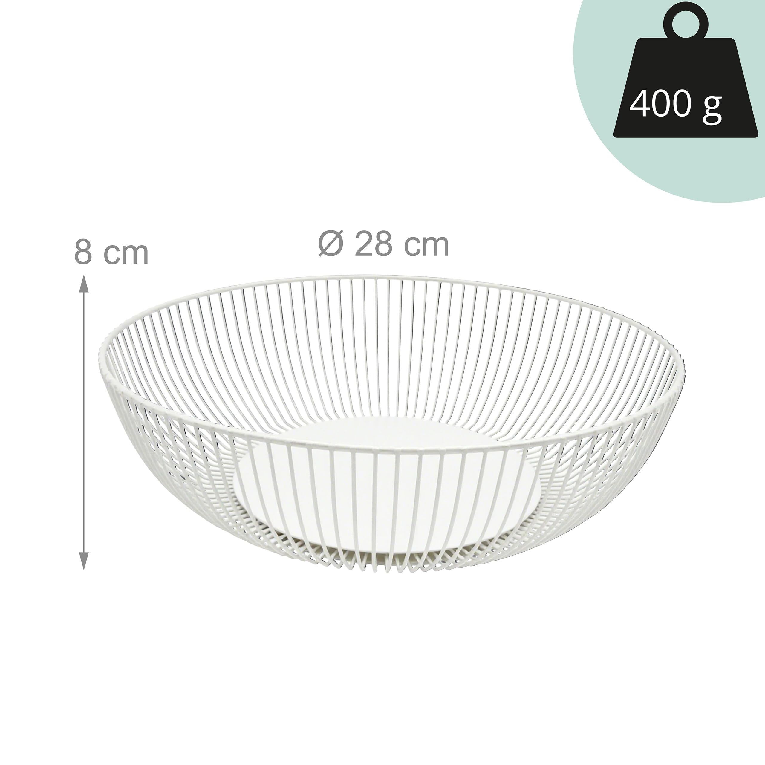 Relaxdays Cestino per Frutta in Metallo, Rotondo, HxD: 8 x 28 cm, Moderno, Bianco, Fruttiere