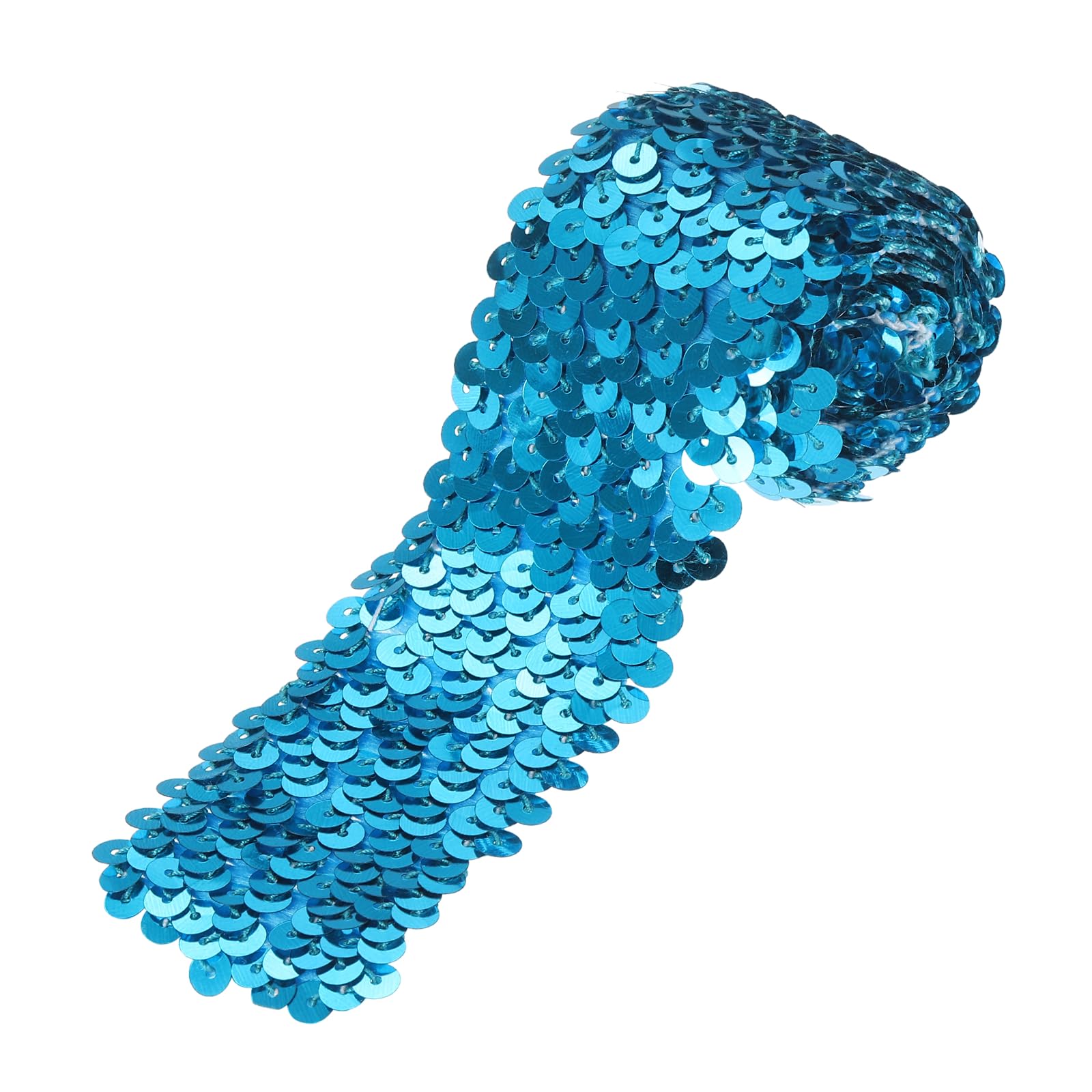 sourcing map 1 Yards 2 Inch Elastic Sequins Trim 5 Row Flat Sequin Strip Paillette Sequins Fabric Ribbon for Crafts DIY Sequin Fringe Sewing Lake Blue