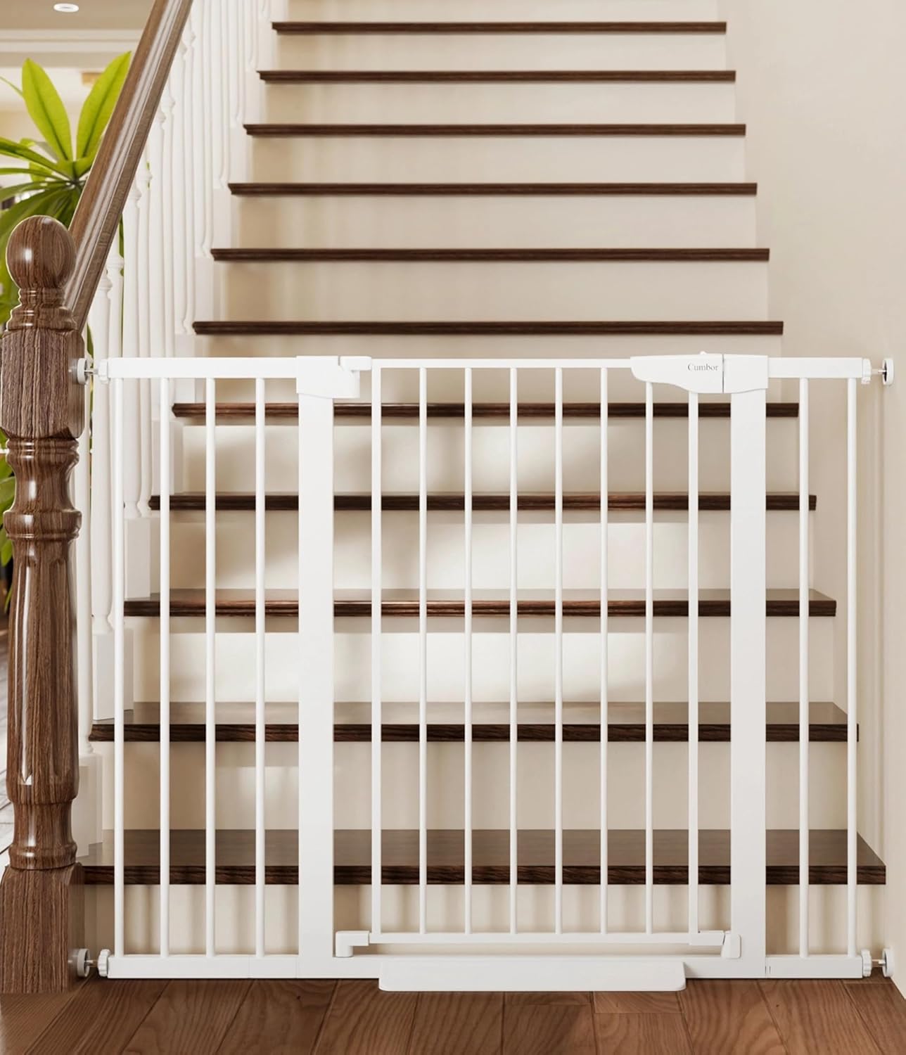 Cumbor 36" Extra Tall Baby Gate for Stairs, 29.7-48" Wide Dog Gates for Doorways, Auto Close Safety Gate for Babies and Pets, Easy Install, Pressure Mounted, Fits Doorways, Stairs, Entryways, White White 29.7-48"W x 36"H