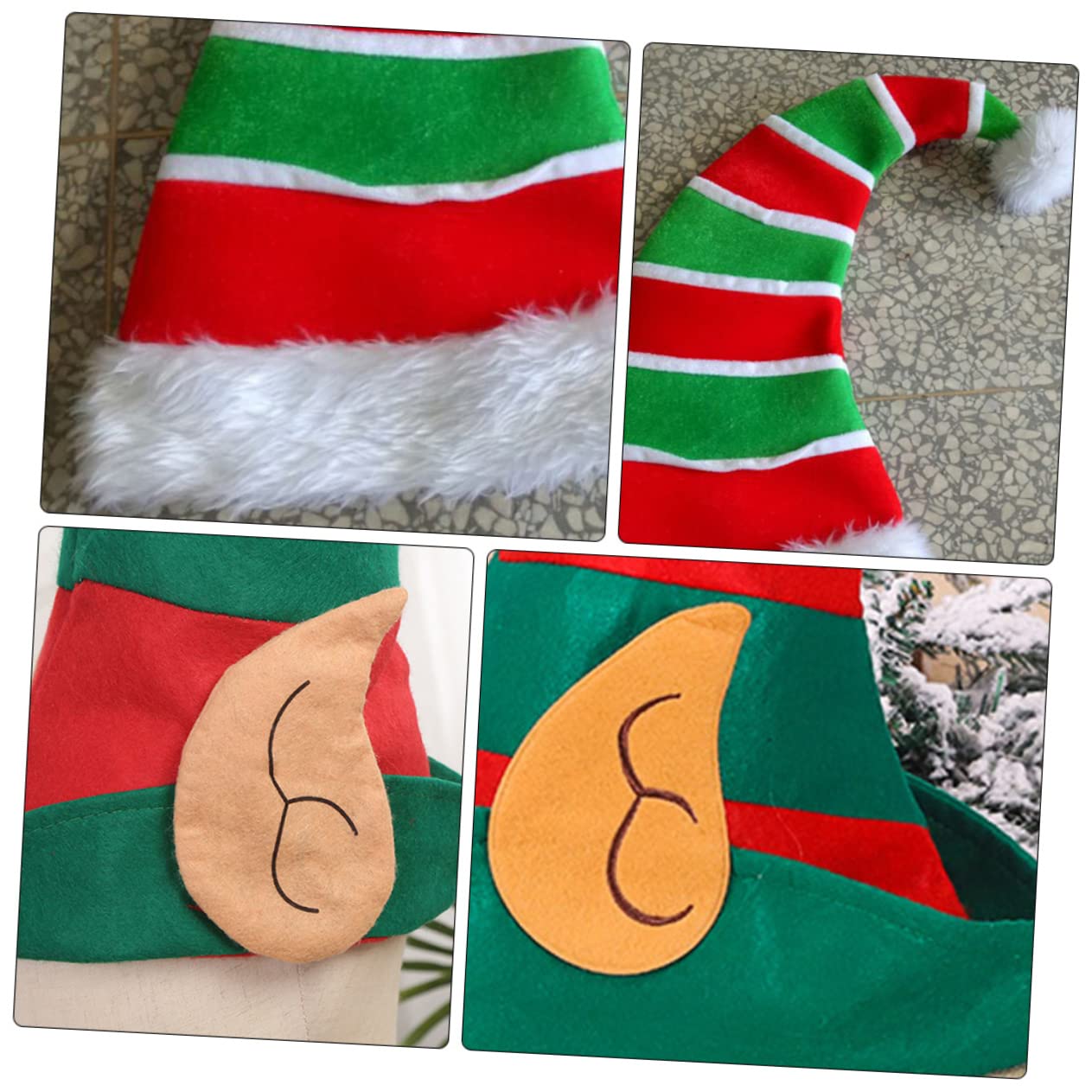 4 Stück Weihnachtsmütze Mütze mit Weihnachtsstreifen Elfenmütze aus Filz weihnachtsverkleidung weihnachts verkleidung Zubehör für Partyköpfe Weihnachts-Cosplay-Kopfschmuck Stoff