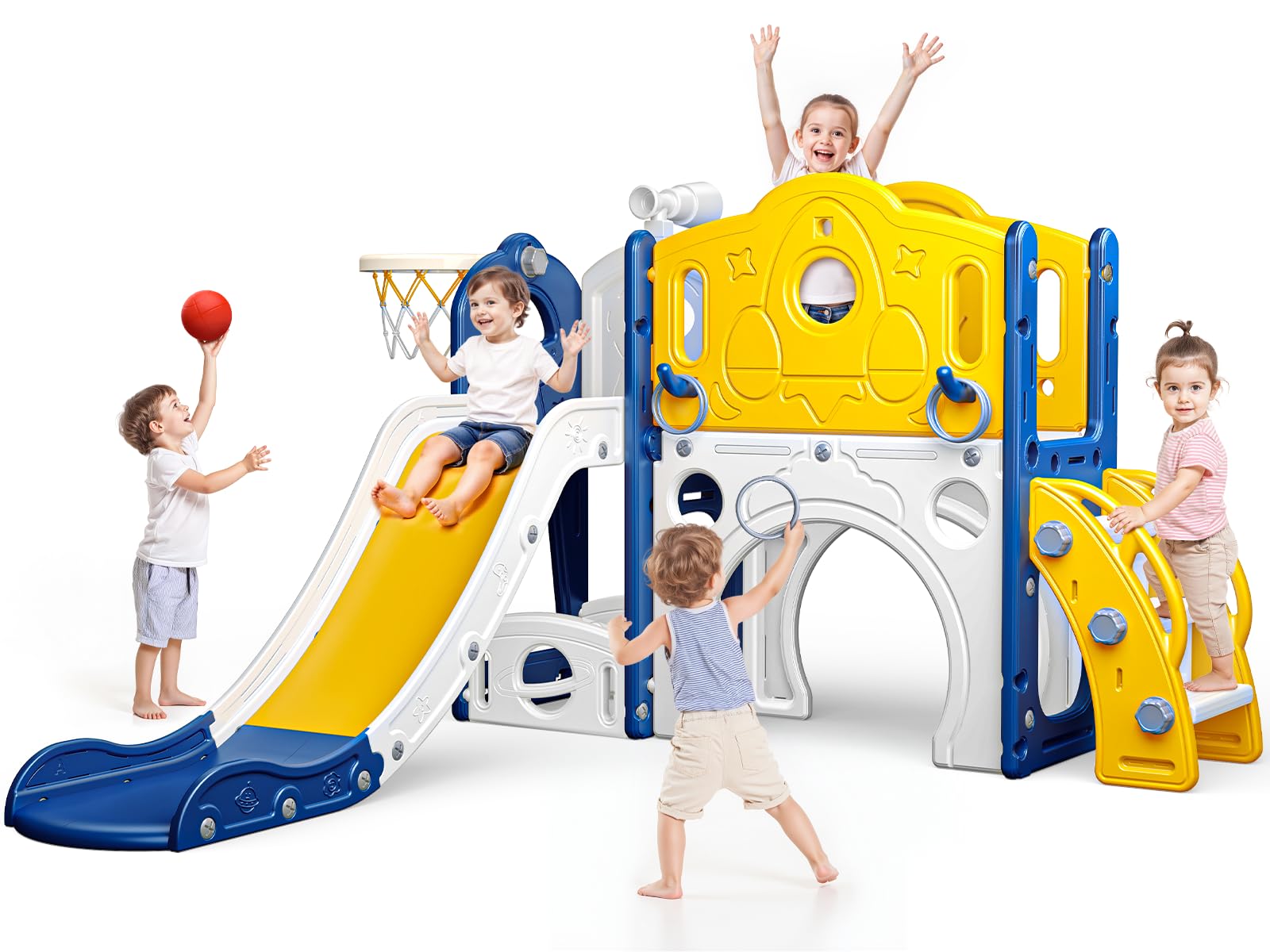 Naxudcoo Kids Slide: Large Toddler Slide With Basketball Hoop, Blue Slides For Toddlers Age 1-3 Toddler Climber Slides Playset With Storage Space, Indoor Outdoor Toy For Toddlers 1-3 Year (Large) โ image 1