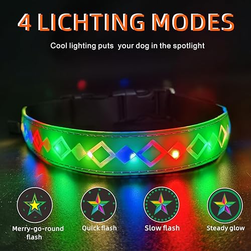 Miniatura 48 de Collar LED para perro, 15 modos de luz, USB-C recargable, silicona ajustable, varios colores (negro, M (11.8-15.7 pulgadas)