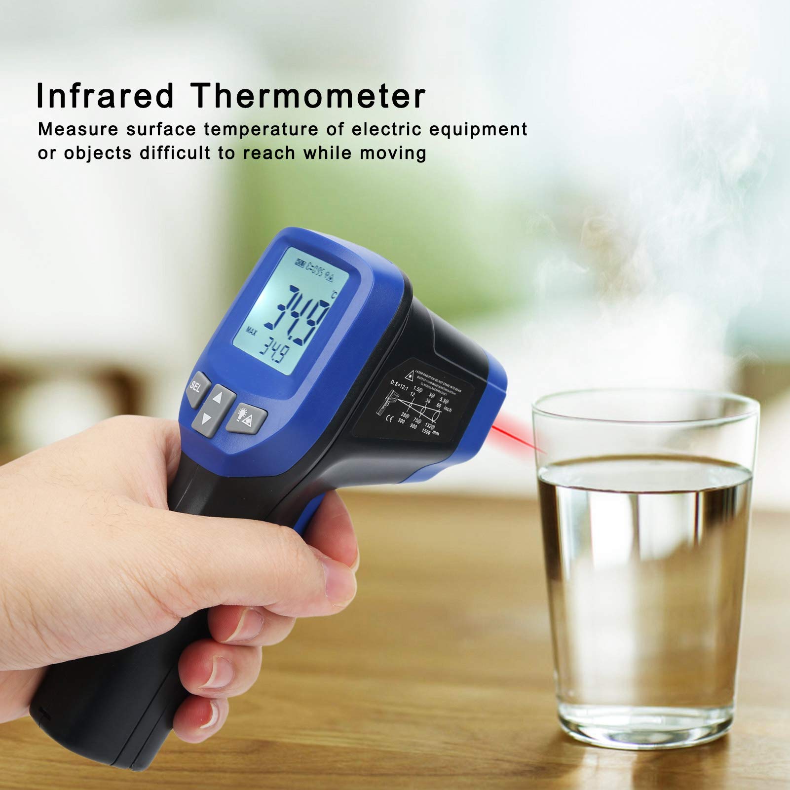 Termómetro de Objetos sin Contacto Pistola de Temperatura Digital infrarroja Pirómetro LCD de Mano Medidor de medición Integrado Cocina de Superficie Pantalla de Mantenimiento de automóviles
