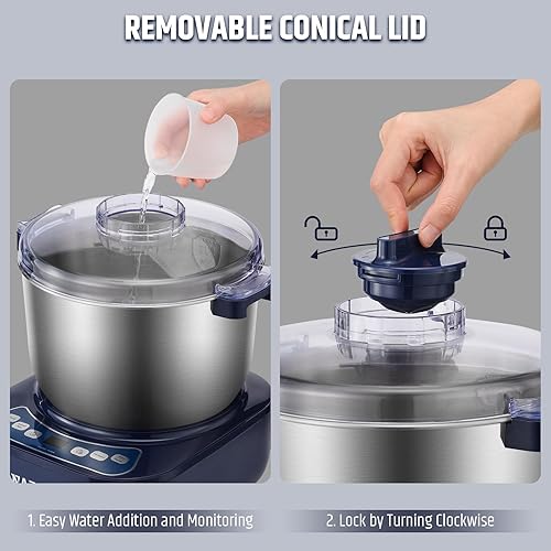 Miniatura 5 de Razorri Máquina de masa eléctrica, mezclador de masa doméstico de 6.5 cuartos de galón con función de fermentación, sincronización de