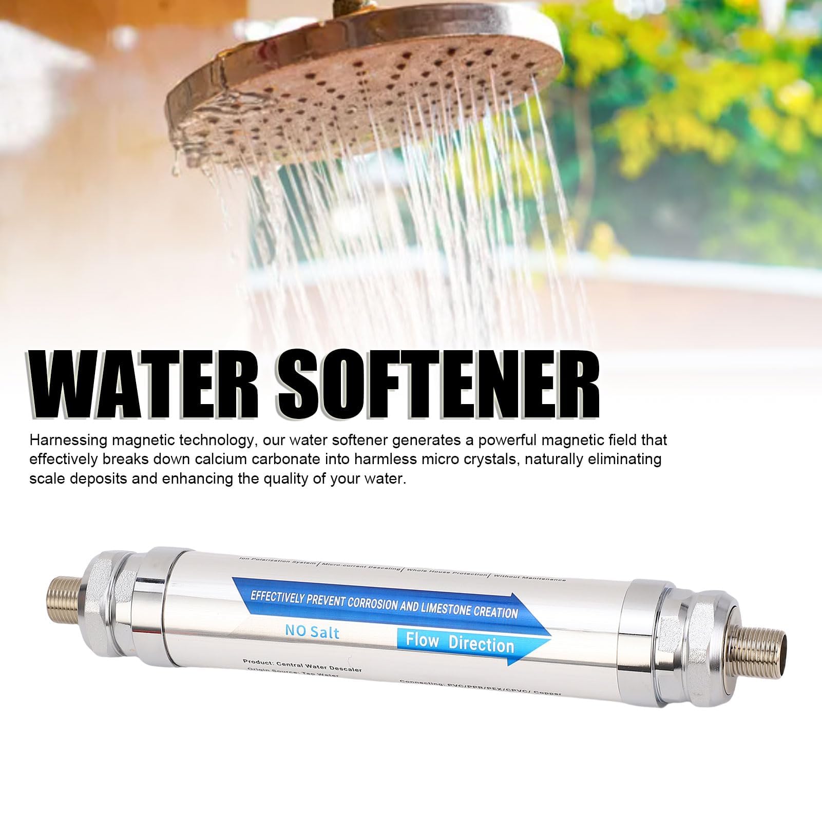 Marhynchus Descalcificador de Agua sin Sal para Toda la Casa de Ablandador de Agua Magnético de Acero Inoxidable 304 con Potente Tecnología Magnética para Tuberías Calentadores (1/2 pulgada (DN15))