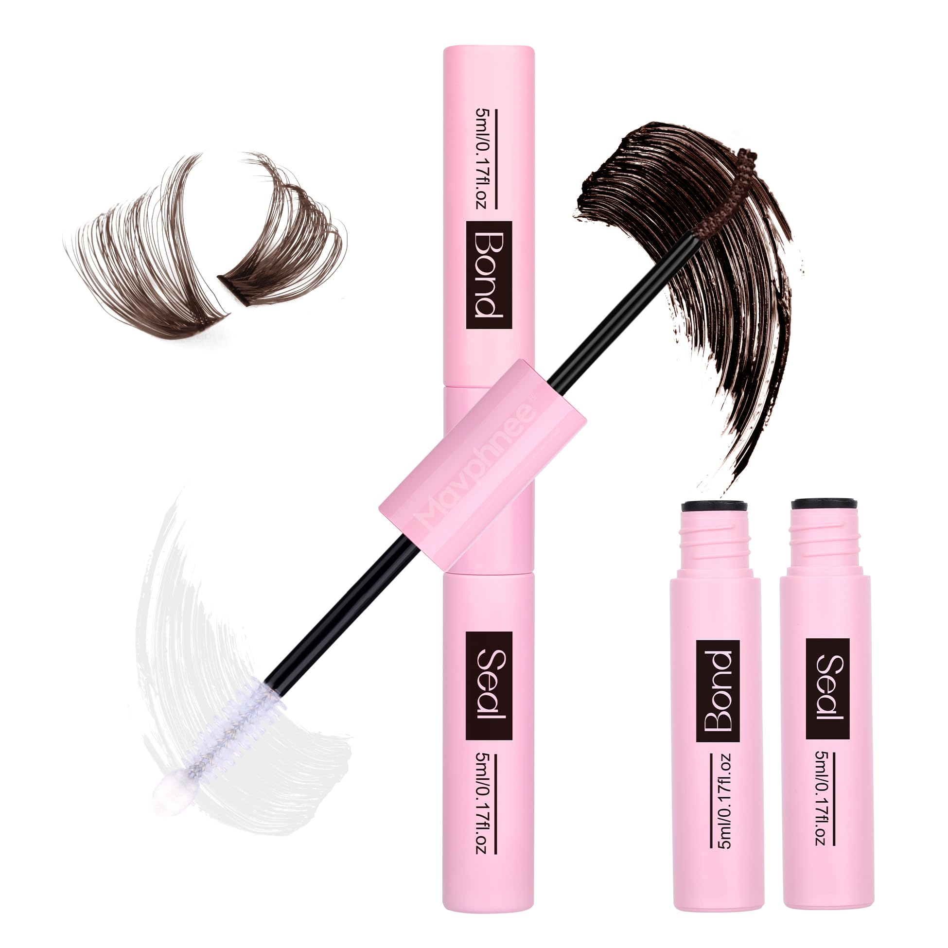 Mavphnee Lash Bond and Seal Brown Lash Glue Strong Hold Eyelashes Bond and Seal 72 Hours Long Lasting Eyelash Glue Waterproof Dark Brown Eyelash