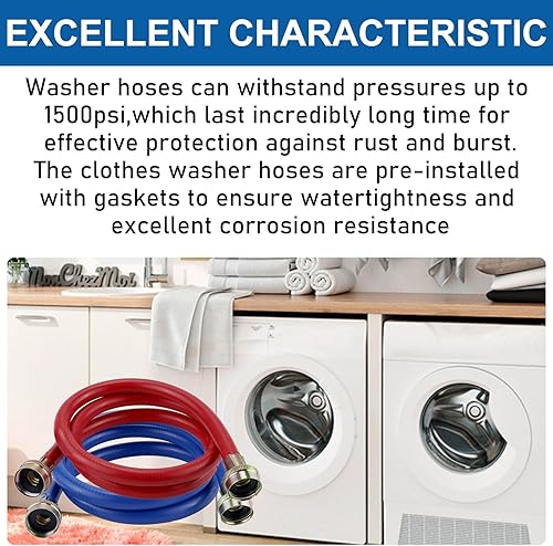 Miniatura 7 de Mangueras de goma para lavadora de 6 pies, manguera universal para lavadora, líneas de suministro de agua a prueba de explosiones para agua caliente