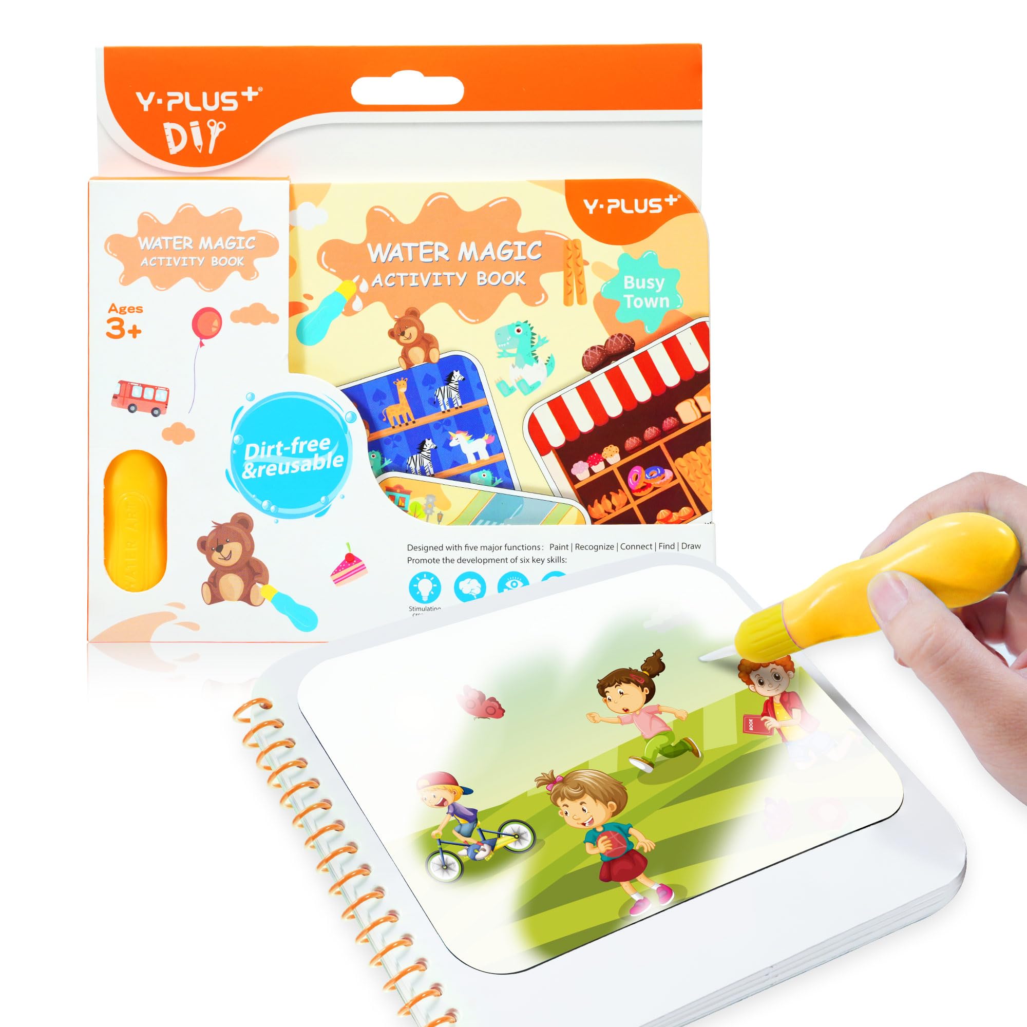 YPLUS Water Painting Books for Kids - Magic Colouring Book with Brush, Mess-Free Magic Painting Books with Water for Children - Town