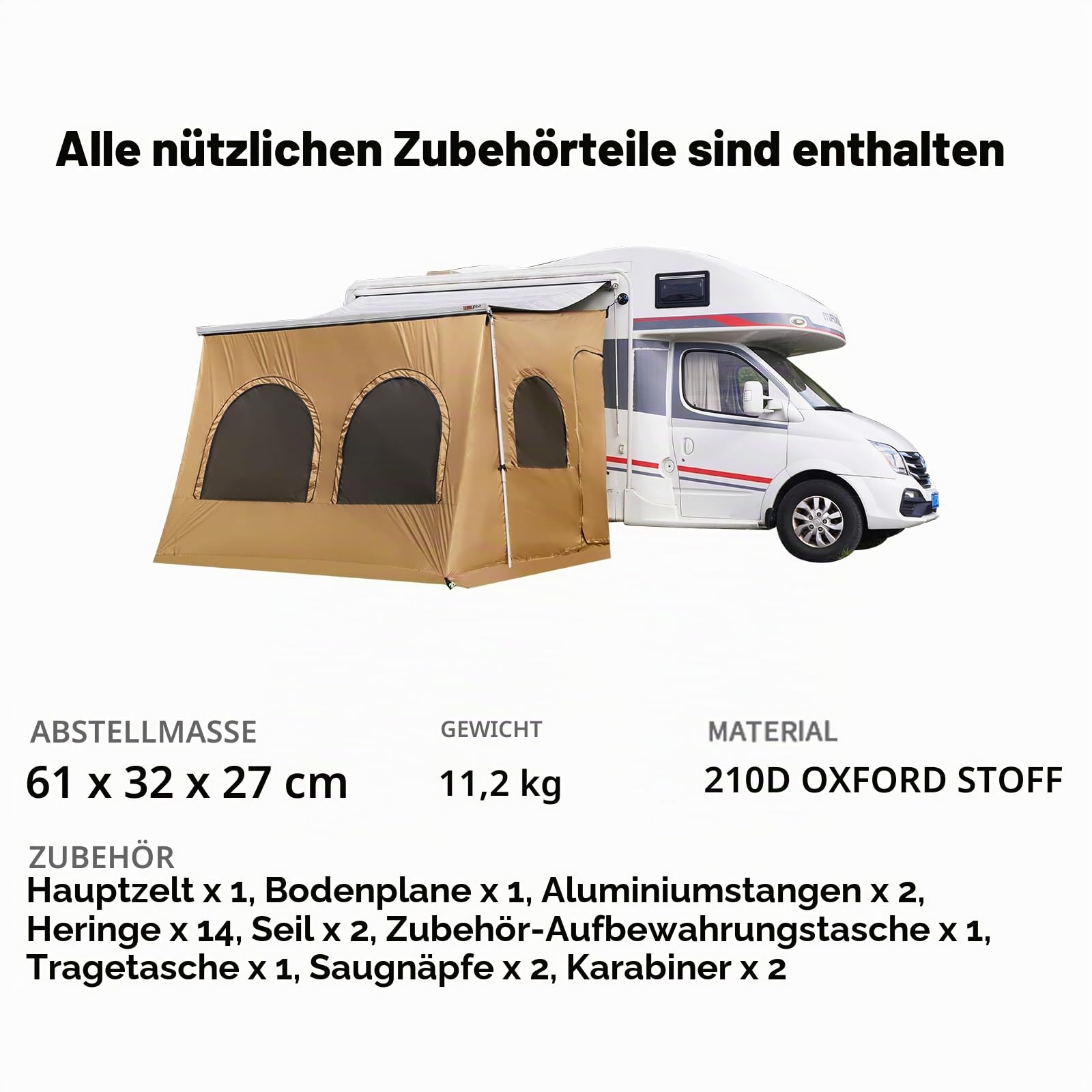 Markisenzelt für Wohnmobil, Campingbus & Wohnwagen – Sonnenschutz, Winddicht, Wasserdicht, Insektenschutz – Vorzelt Seitenwand für Wohnanhänger & Reisemobil