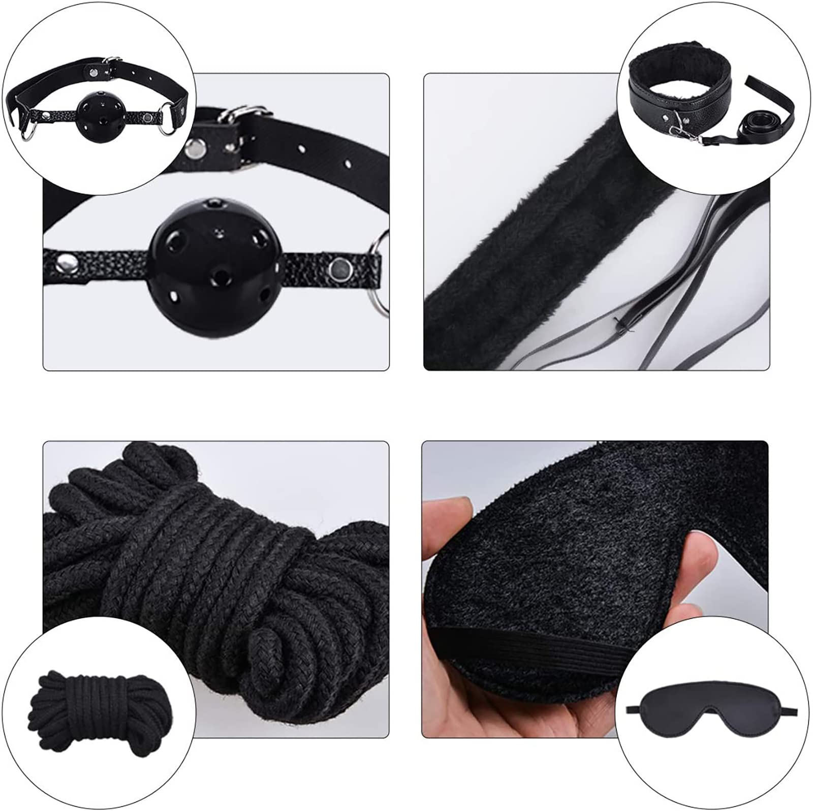 ZZZZS Lot de 8 pièces couple débutants parfaits jouets de vie cuir nylon (noir)