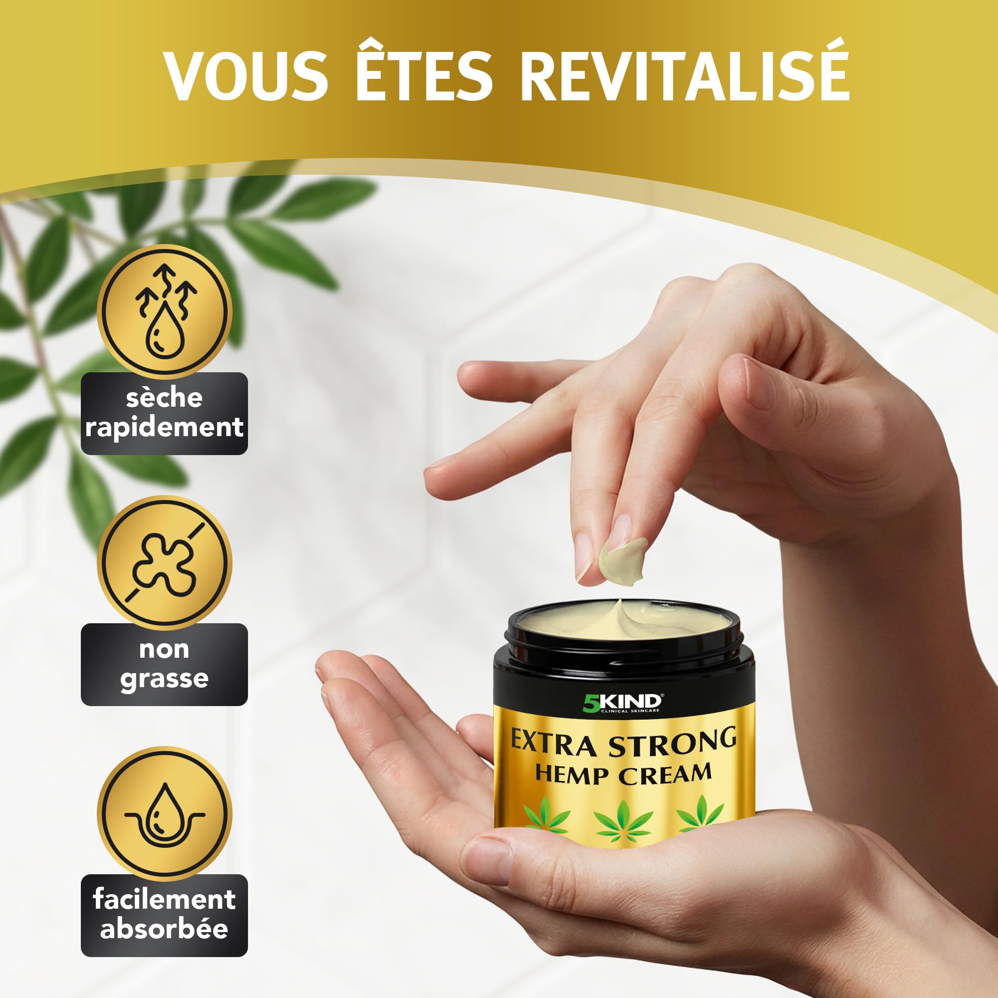 5kind Crème au chanvre ultra puissante 300ml - Huile de chanvre et arnica ultra puissantes - Pour les muscles, pieds, genoux, cou, épaules - Gel de massage riche en extraits naturels
