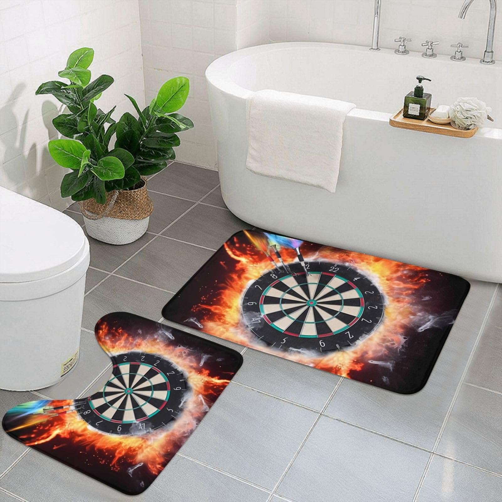 Tapis de bain fléchettes en U : lot de 2 en microfibre