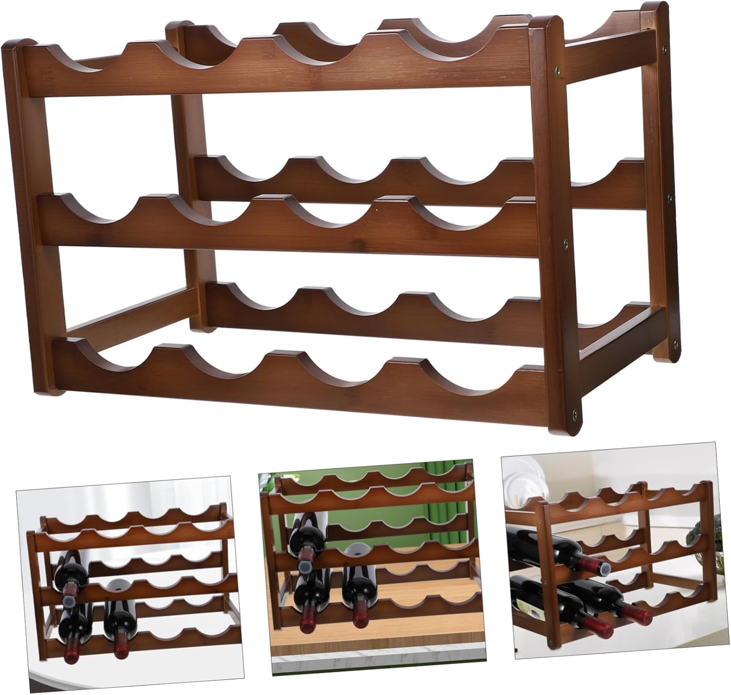 KICHOUSE Elegant Bamboo Wine Rack Compact Table Stand Multi-Bottle Holder Stable Design for Home Decor