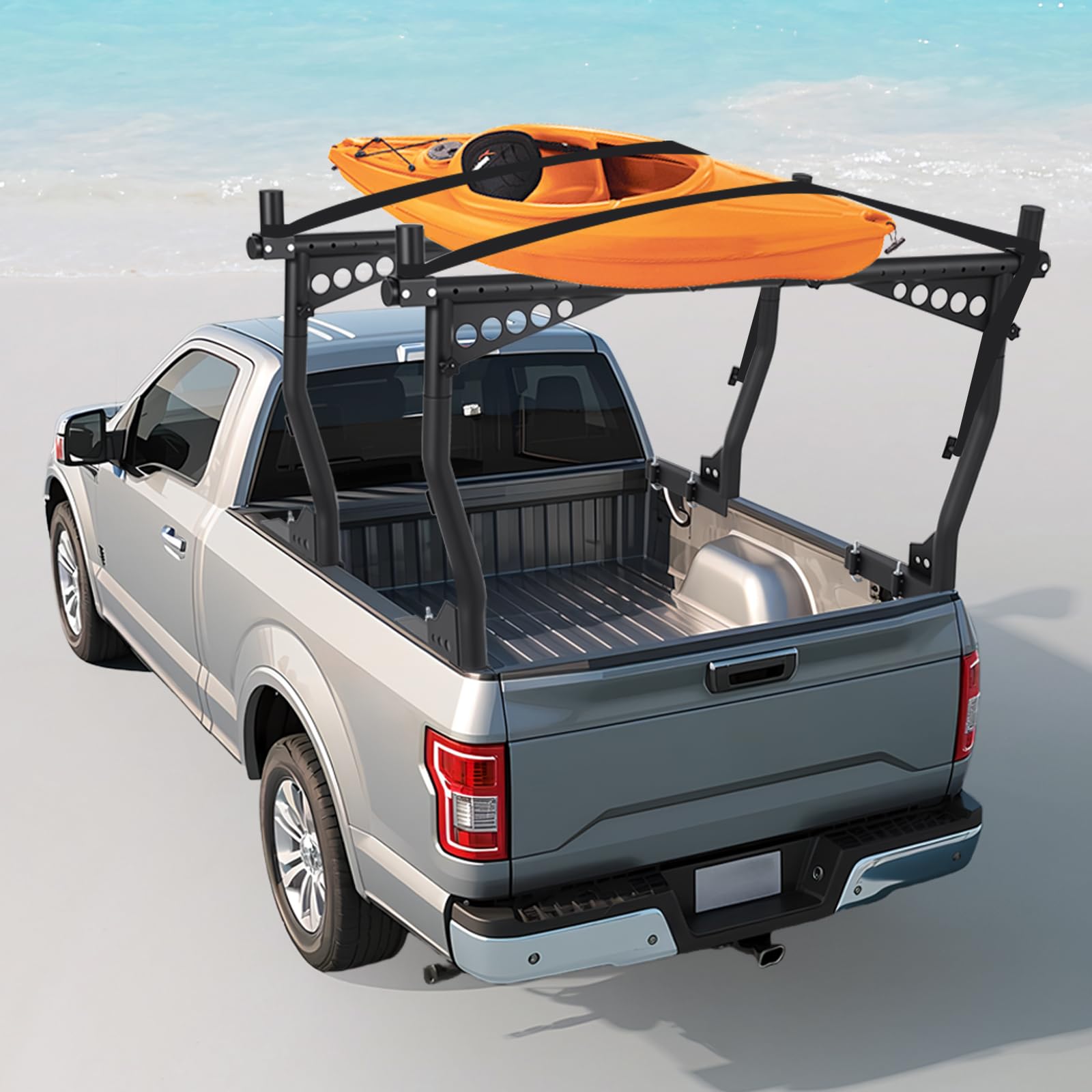 Universeller, ausziehbarer LKW-Leiterträger, 132–208 cm verstellbar, LKW-Träger Truck Rack,454kg Tragkraft,bohrfreier,robuster Pickup-Träger für Kajaks, Holz, Leitern, Surfbretter und Dachgepäck