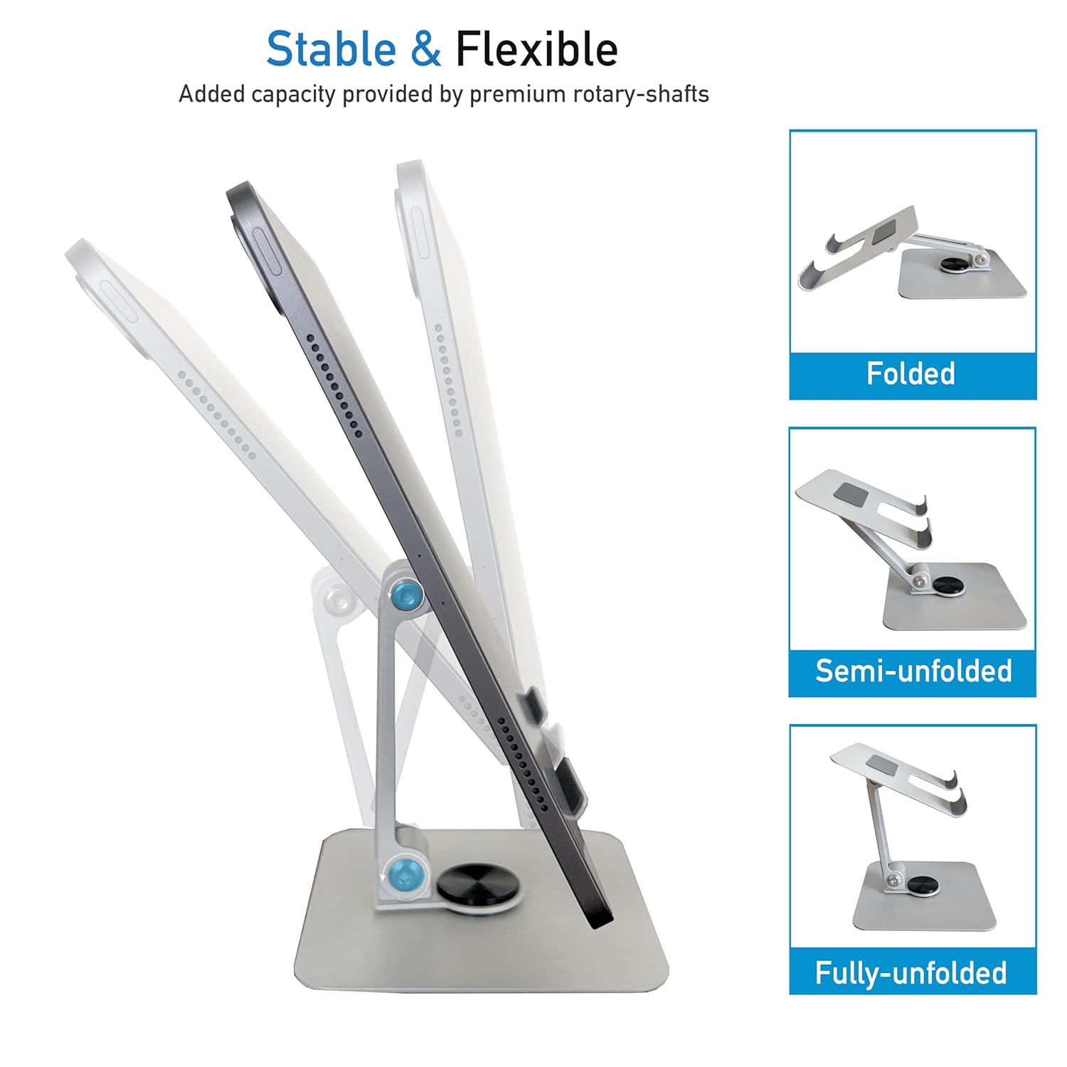 TARKAN 360 Degree Rotating Adjustable Metal Tablet Stand, Foldable Desk Mount Holder for Upto 12 Inch iPads & Tabs (Silver) 9 71AqOecSmRL. SL1500