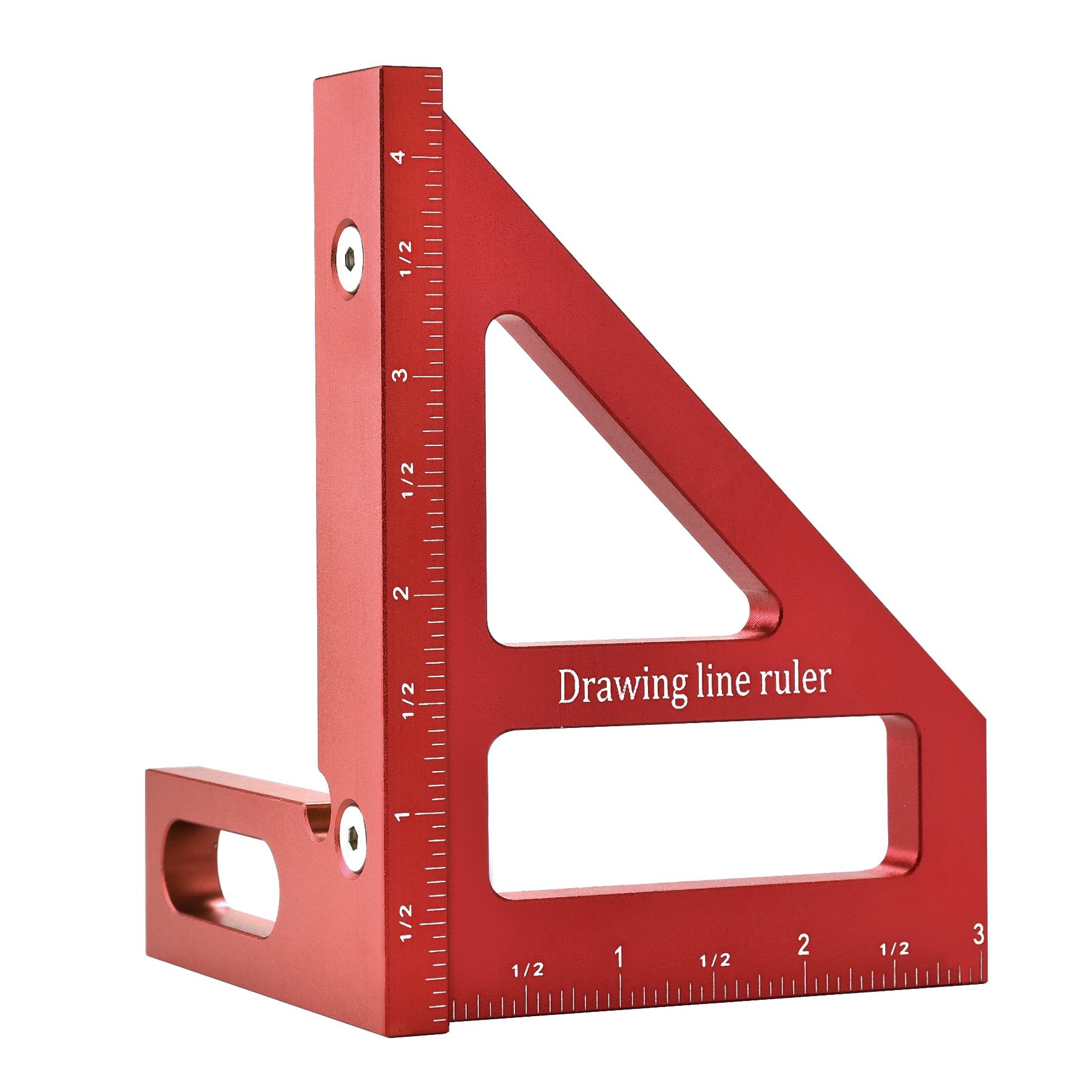 Azonee 3D Multi Angle Measuring Ruler - 45/90 Degree Triangle Scriber Square Protractor, Miter Triangle Ruler Measuring Tool for Engineer Carpenter Woodworking Tool Aluminum Alloy(Red)