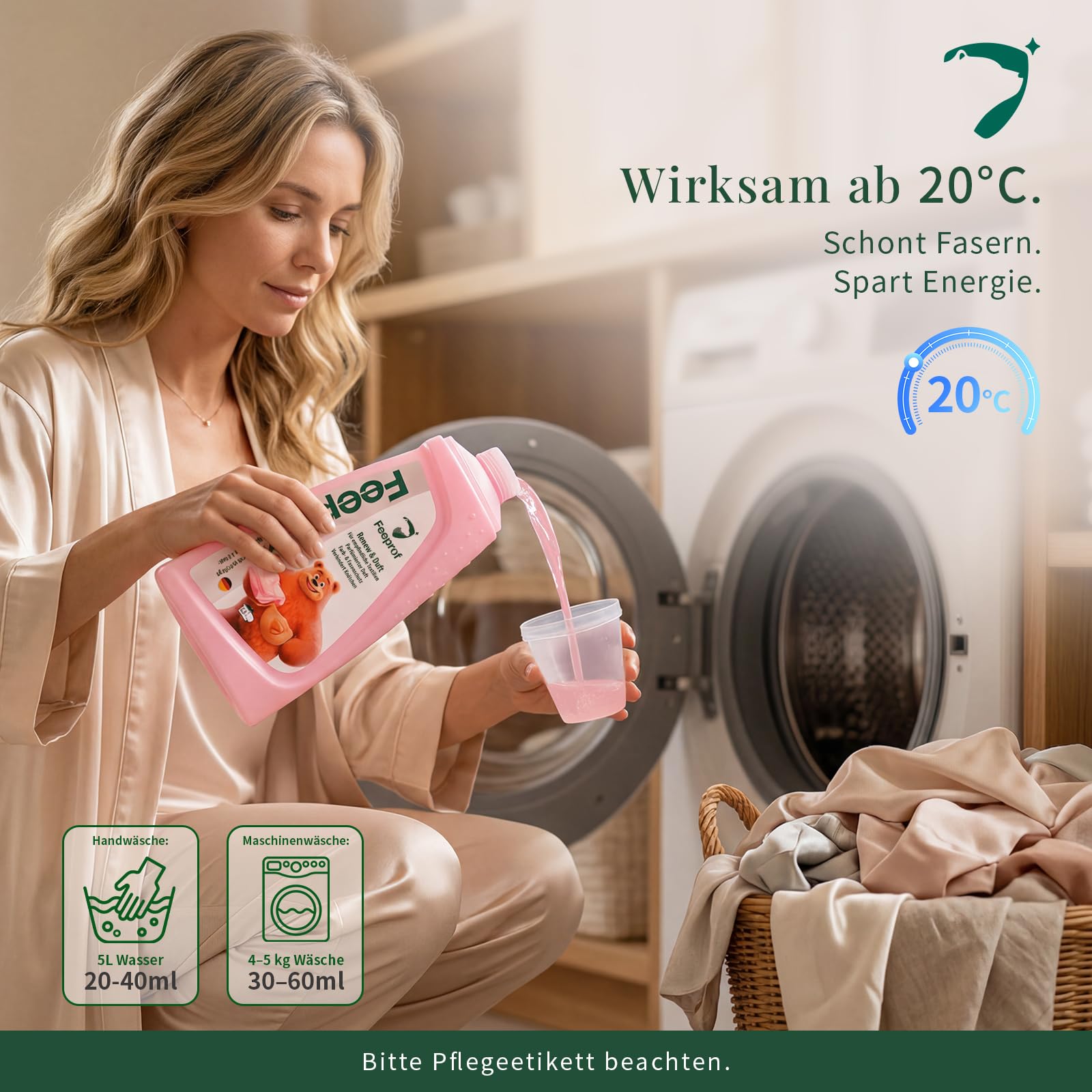 Wollwaschmittel 2L – Feinwaschmittel 50-100 Wäschen, Flüssigwaschmittel für Wolle, Seide & Kaschmir, Sensitiv-Formel, Wirksam ab 20°C, schonend zu Stoffen