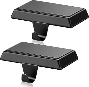 Seifar 2 Pack Black Christmas Stocking Holders for Mantle, Heavy Duty Stocking Hangers with Non-Slip Pads, Christmas Stocking Hooks Ornaments for Fireplace Mantel Table Window Holiday Home Decor