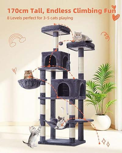 Miniatura 3 de Taoqimiao Árbol para gatos, torre para gatos de 66.2 pulgadas para gatos de interior, condominio para gatos de varios niveles de felpa con 7 postes