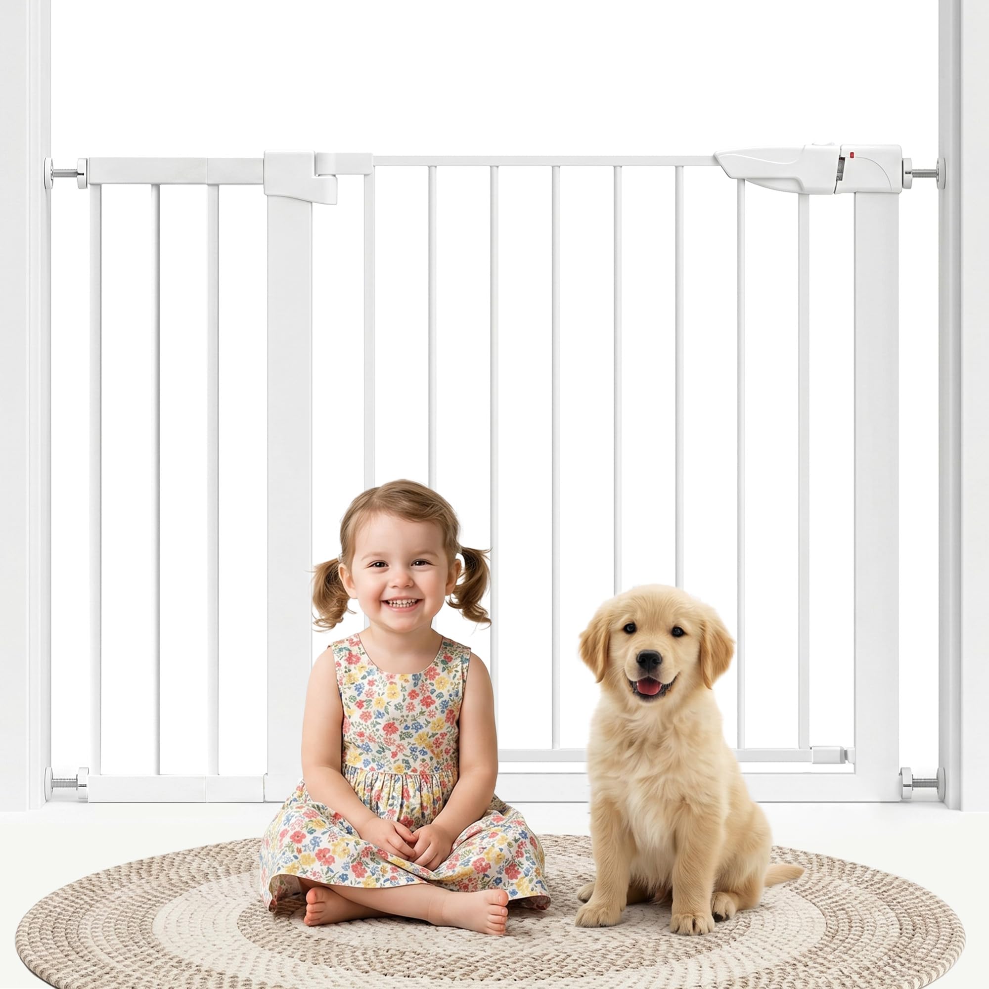 Treppenschutzgitter ohne Bohren, Türschutzgitter Kinderschutzgitter für Kinder und Haustiere, Verstellbare Breite 86-103 cm, Beidseitige Einhand Öffnung, Weiß