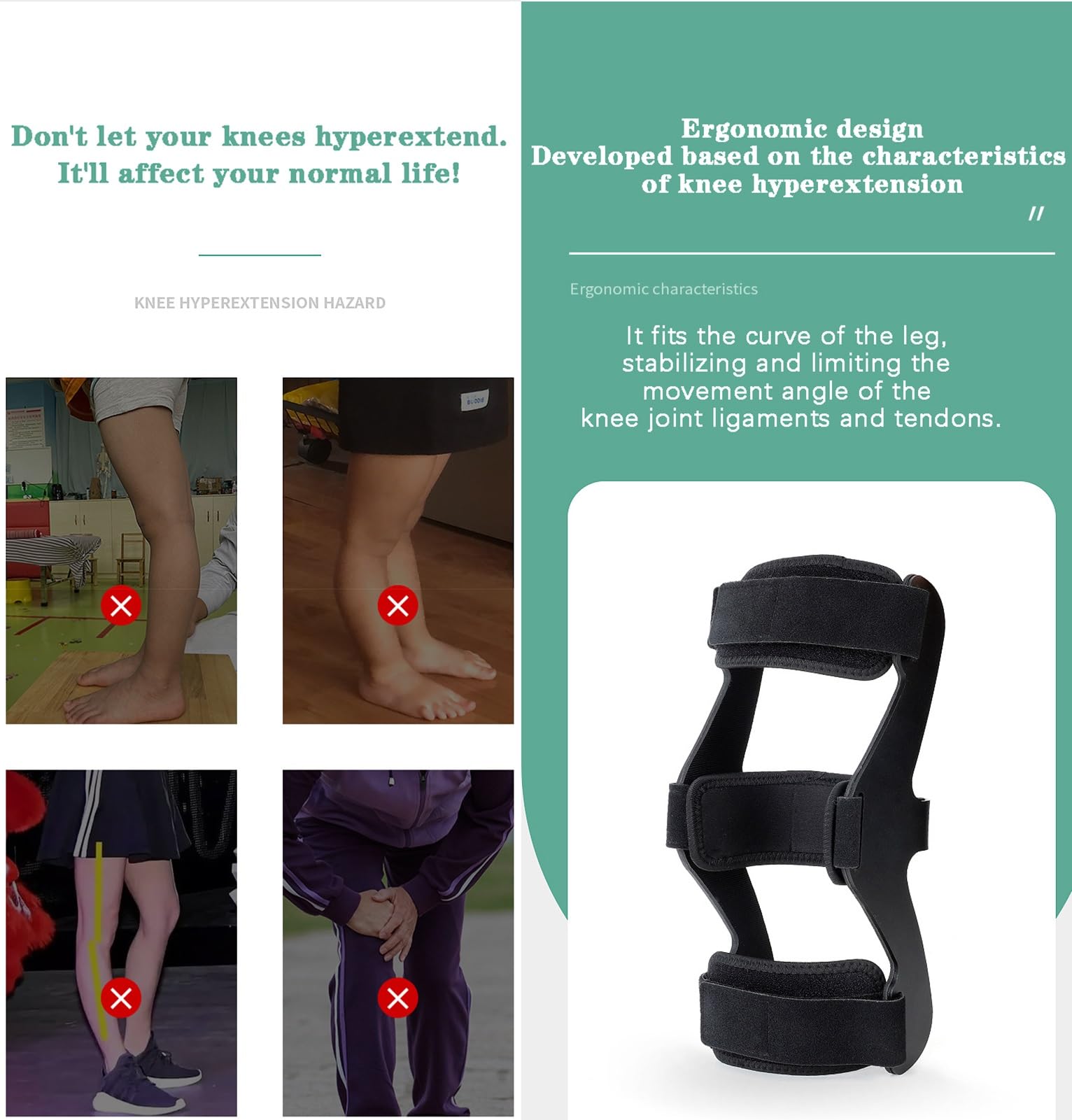 Ginocchiera regolabile per iperestensione e sollievo dal dolore articolare con design anti-rotazione, ideale per recupero da lesioni e supporto per emiplegia