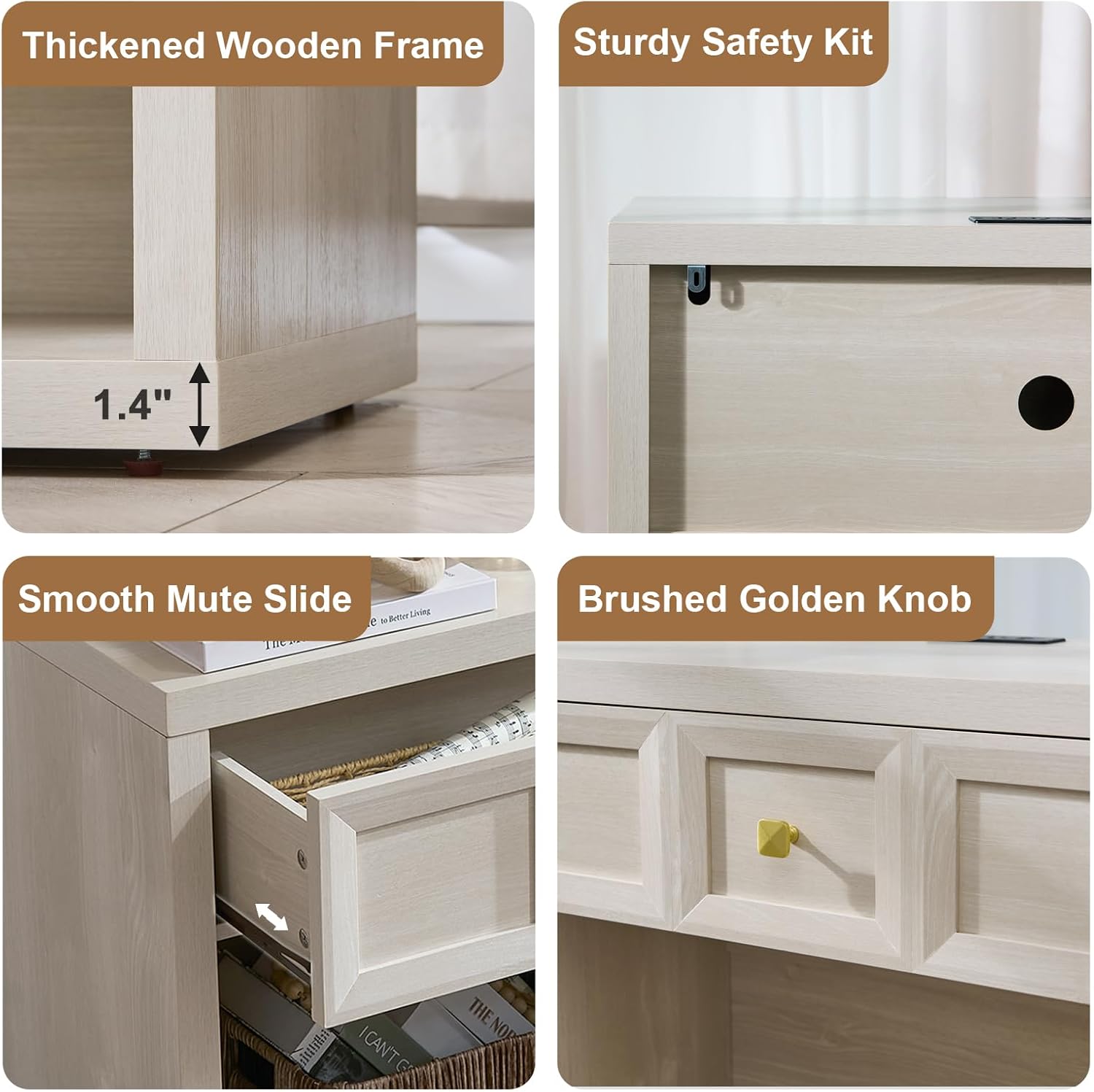 Nightstand Set of 2 W/Charging Station, 30.7" W King Size Bedside with Drawer &Open Shelf, Accent End Table W/Large Storage, Modern Wood Side Table for Bedroom,Office, Beige Beige 1 Drawer