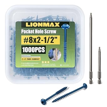 LIONMAX Pocket Hole Screws 2-1/2 Inch, 1000 PCS Exterior Pocket Screw #8 x 2-1/2