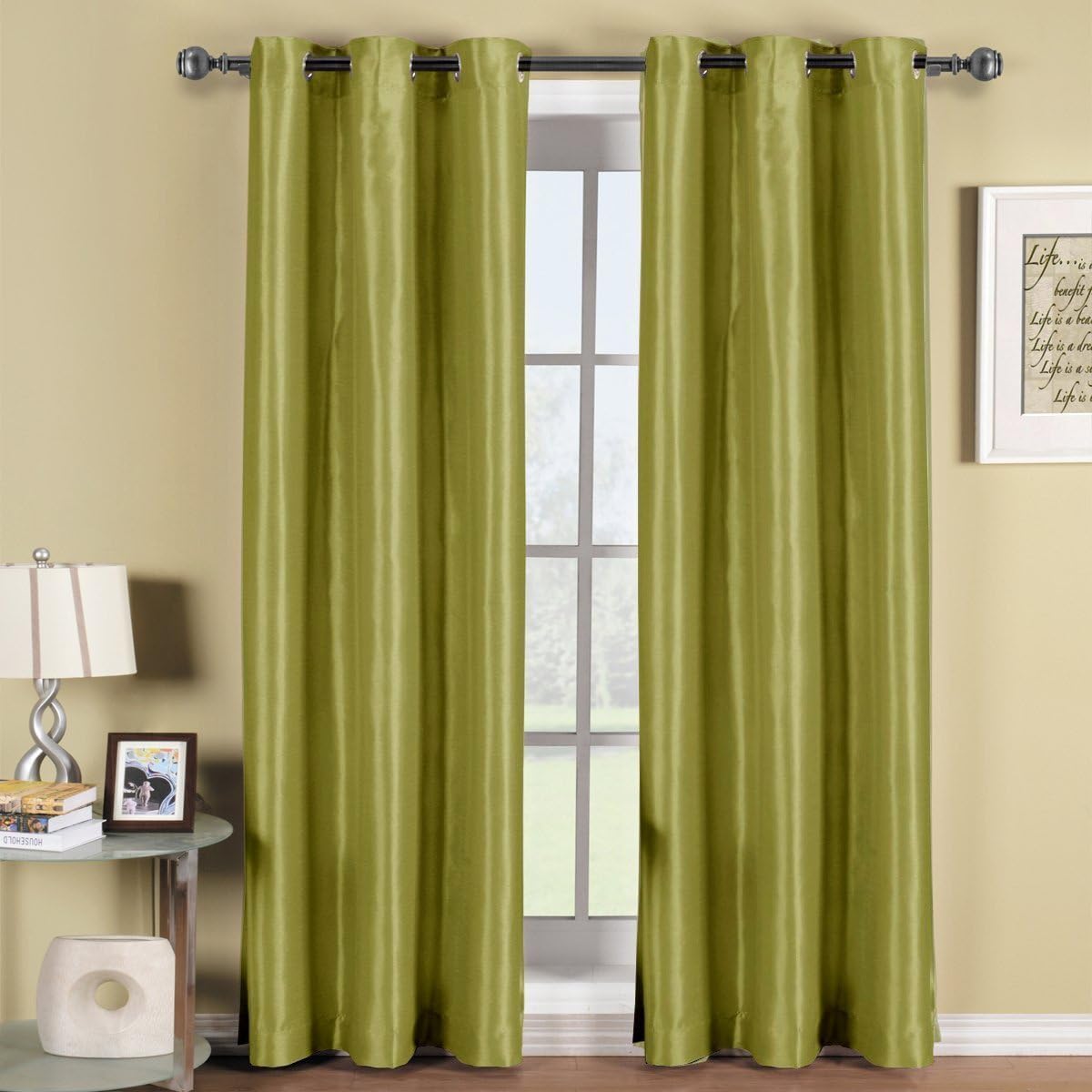Elegant Comfort Elegance Linen Triple Layer Faux Silk - Solid Blackout Grommet Panel - Room Darkening, Energy Saving and Noise-Reducing - 54' Width X 84' Length - Sage
