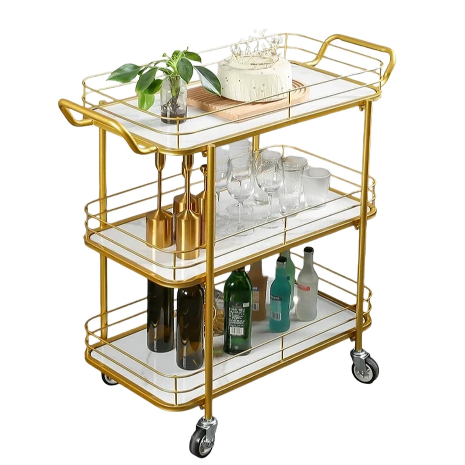 ZYYANSHOP Kitchen Storage Cart 3-Tier Rolling Service Cart Mobile Hotel and Restaurant Food & Beverage Trolley