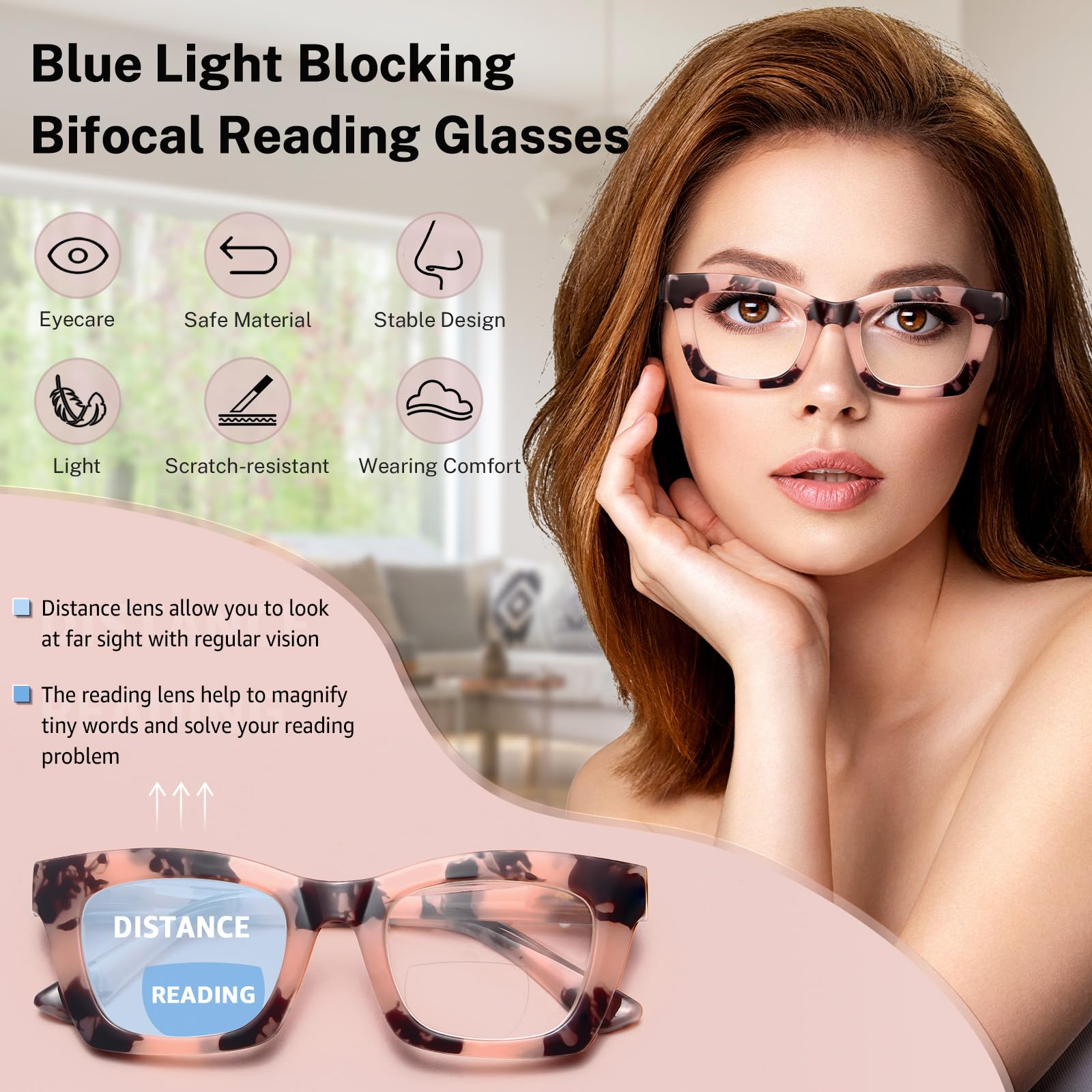 CCVOO Oprah Occhiali da Lettura per Donne, Occhiali da Vista, Lenti Anti Luce Blu per Donne, Occhiali per Computer, Occhiali da Lettura