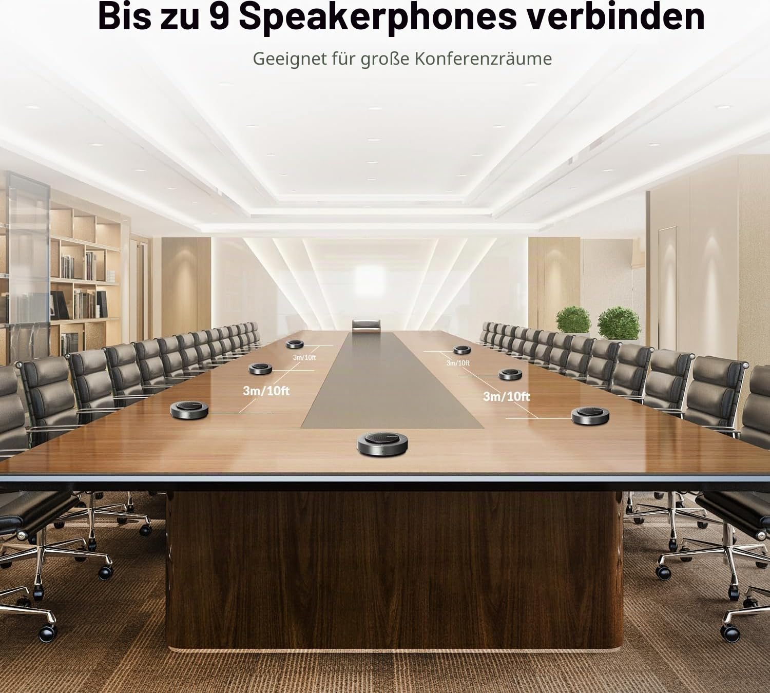Conference Speakerphone, Daisy Chain bis zu 9 Speakerphones für 50 Person, USB & Bluetooth Speaker mit 4 Mics AI Noise Cancellation 360° Voice Pickup für Zoom,Teams,Conference Call Large Meeting Room