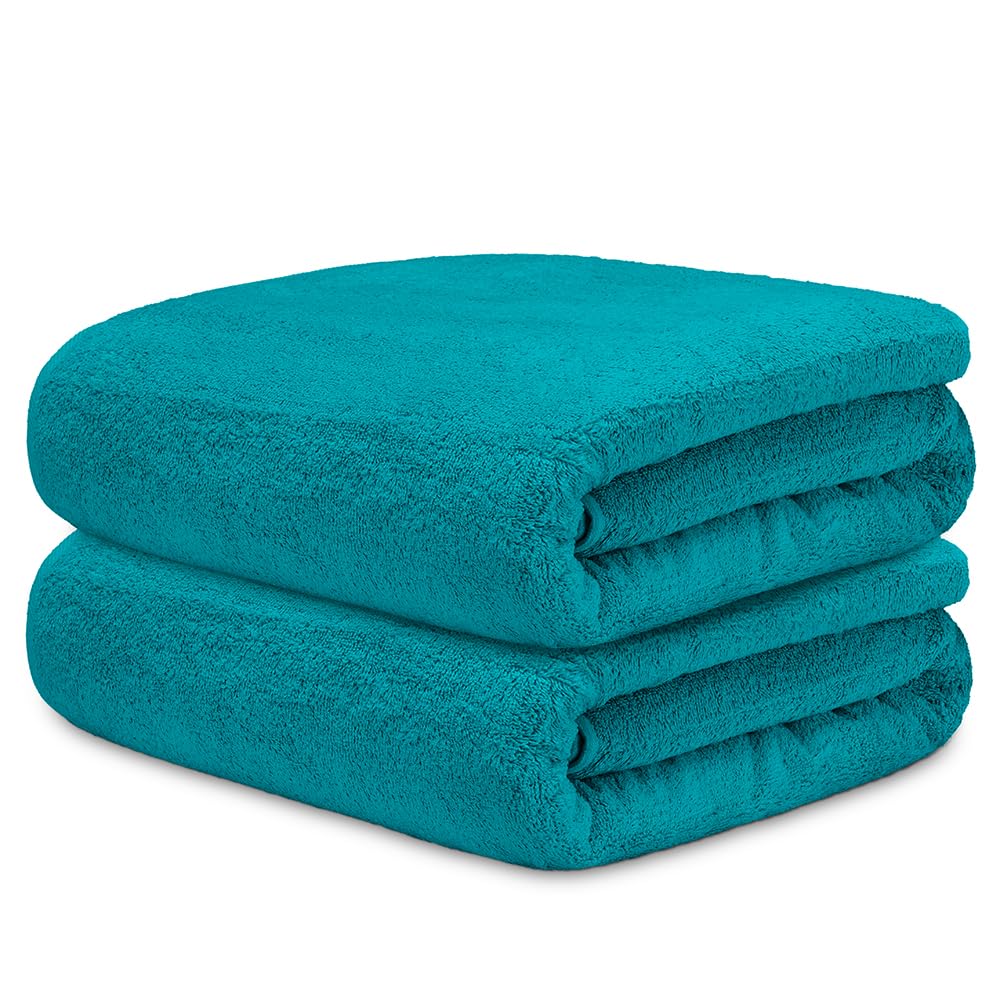 DECASATEXTIL Lot de 2 serviettes de bain extra larges 100 x 150 cm coton 450 g/m² - Serviettes de douche premium et absorbantes pour maison, spa ou salle de sport (océan)