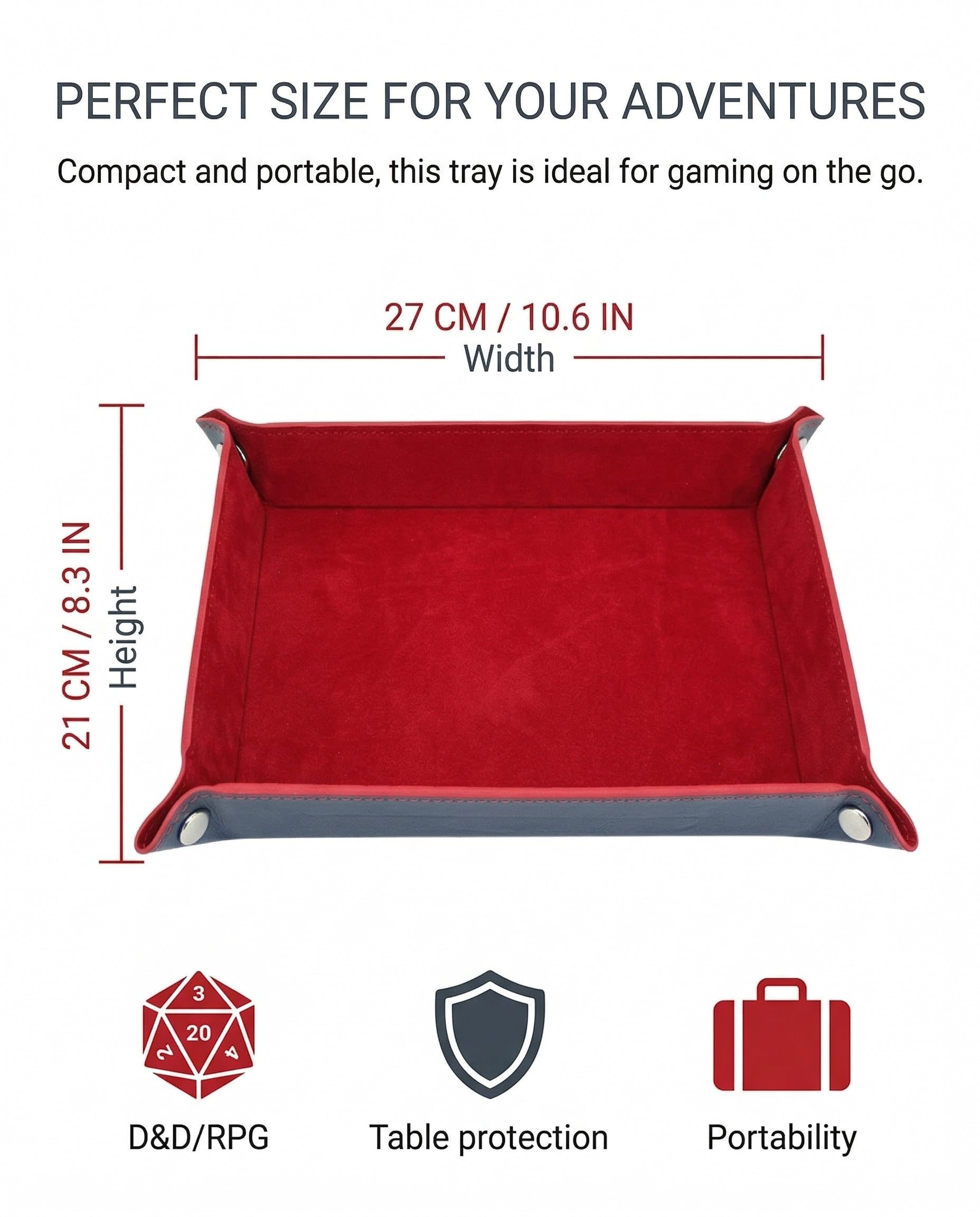 Plateau de dés Pliant rectangulaire en Cuir PU pour Jeu de Dés D&D RPG (Rouge)