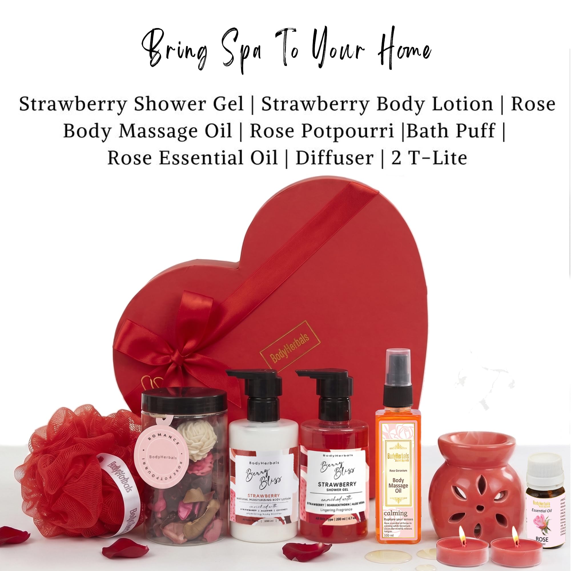 BodyHerbals Luxury Bath & Body Spa Gift Set for Women & Men – 8 Pcs Skin Care Kit with Strawberry & Rose Range | Skin Care Gift Set, Bath and Body, Gift Hamper for Women & Men | Vegan Luxury Gift Box for Birthdays, Anniversaries, Weddings, Raksha Bandhan & Special Occasions 1