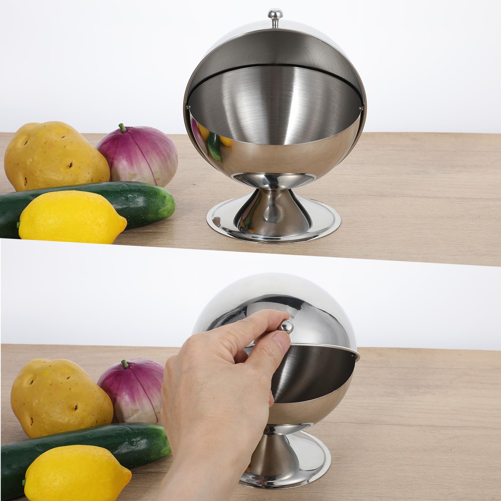 Sucrier en acier inoxydable avec couvercle enroulable - Bol à bonbons sphérique en acier inoxydable avec pince à sucre de 11,9 cm - Support de cube de sucre - Pot à bonbons - Pour la maison, la