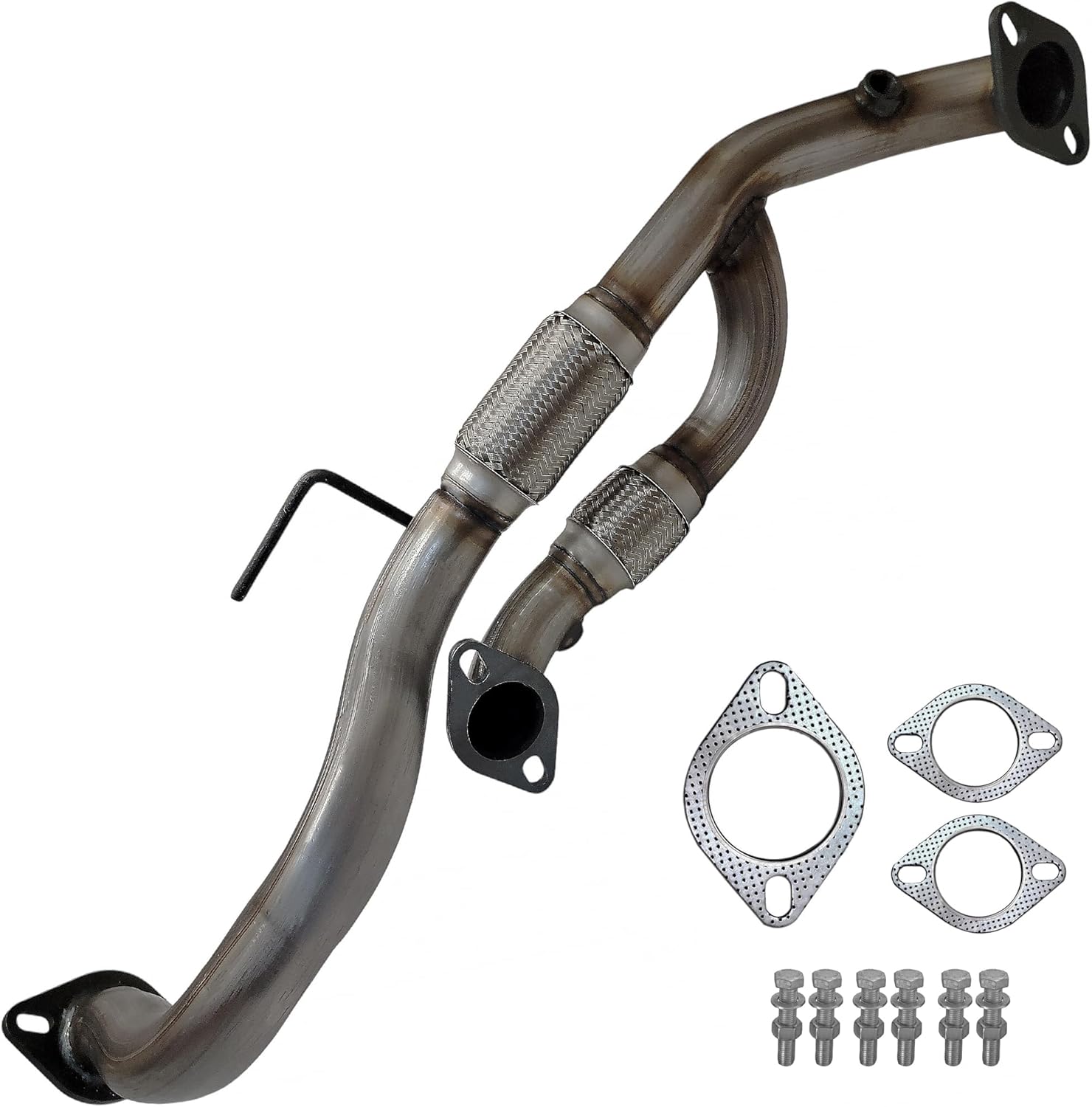Stainless Steel Flex Pipe Y Pipe Direct Fit Replacement Exhaust Repair Kit W/Gasket Hardware Compatible with 2006-2010 Hyundai Sonata 3.3L V6, 2006-2011 Hyundai Azera 3.3L, 3.8L V6 - ONExhaust