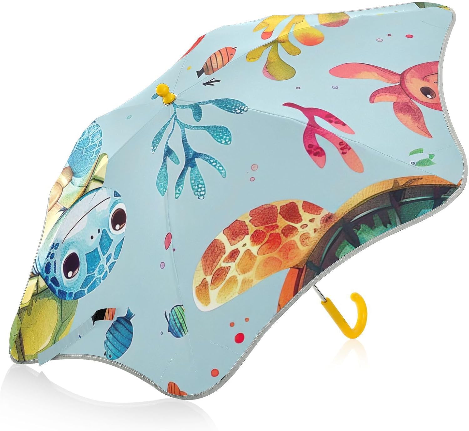 ODAWA Toddler Umbrellas for Girls Cute Cartoon Sea Turtles Kids Umbrella, J Handle Golf Stick Umbrella