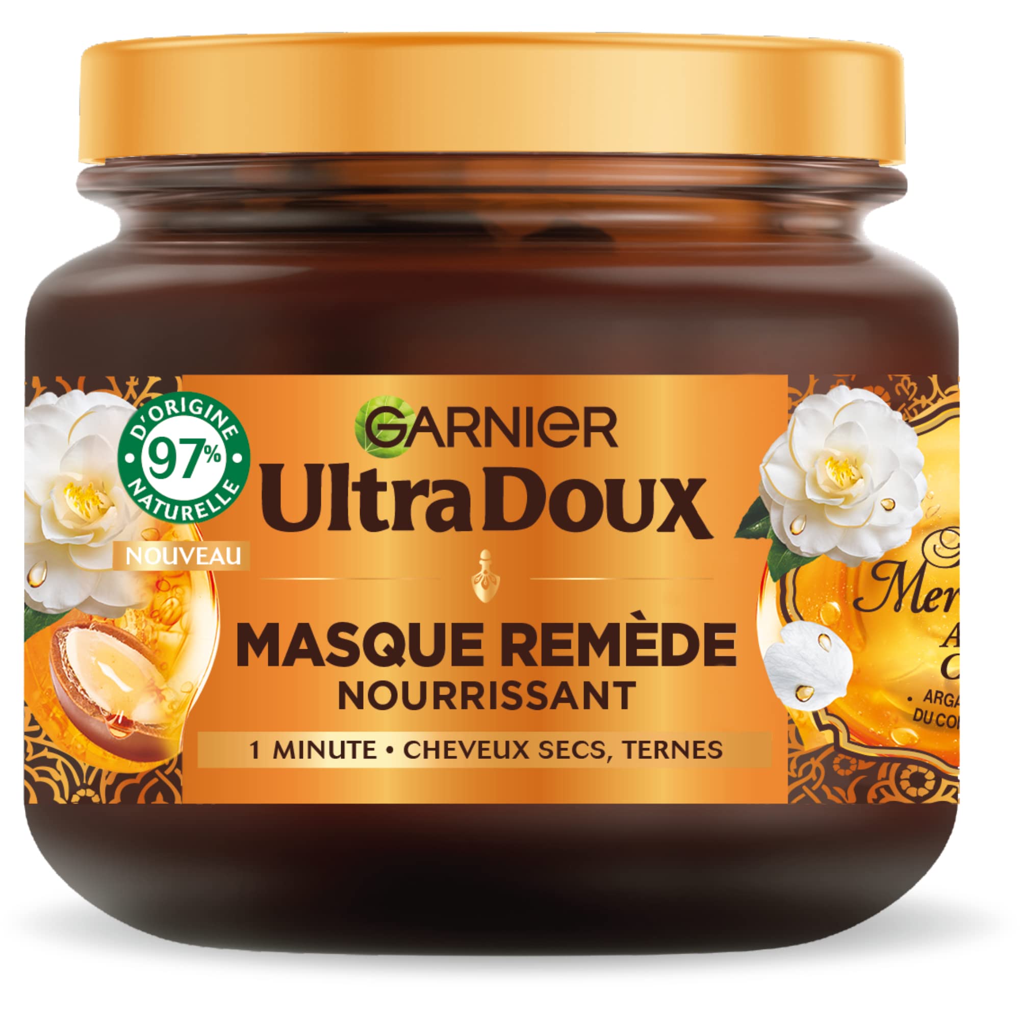 Garnier Ultra Doux – Maske mit pflegendem Mittel – Argan- & Kamelienöl – für trockenes & dunkles Haar – ohne Silikon & ohne Parabene – 340 ml