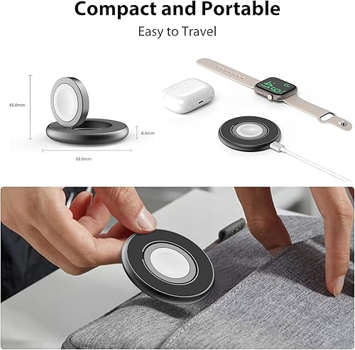 Miniatura 10 de Cargador inalámbrico rápido de 5 W para Apple Watch, estación de carga magnética portátil de aleación de aluminio con cable USB-C, compatible con