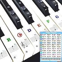Adesivos de teclado de piano com tabela de acordes de piano, para teclas 88/61/54/49, etiquetas de letras para iniciantes e crianças pequenas, guias de notas de piano, adesivos de chave de piano para