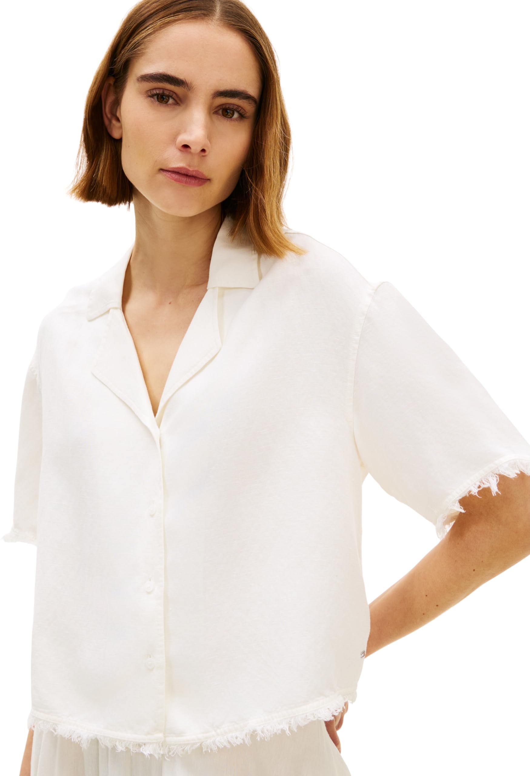 Tommy Hilfiger Frayed Vis/Linen SS Shirt Ww0ww48924 Camicia S/S Donna (Pacco da 1)