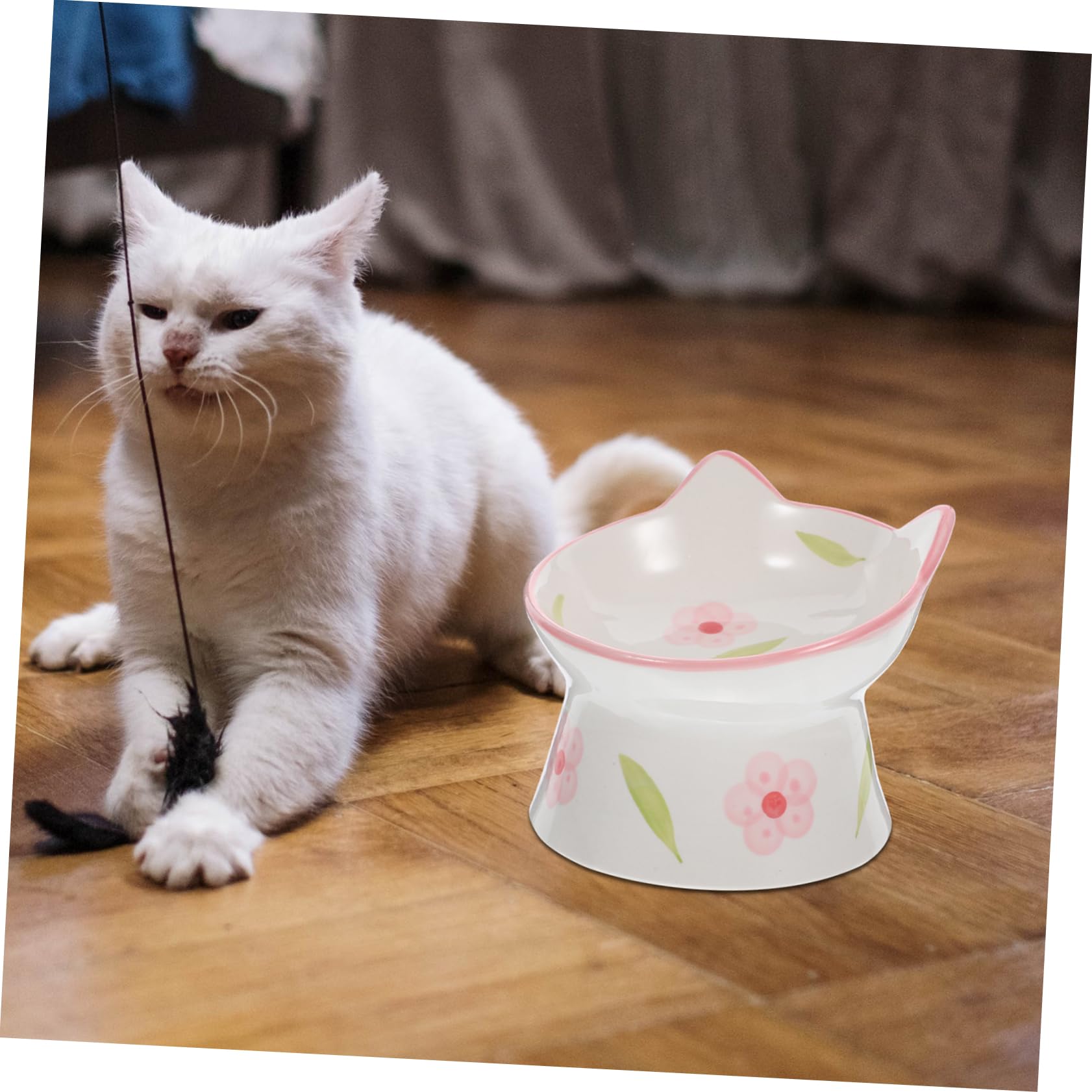 Kisangel Erhöhte Katzennäpfe Ergonomische Futternäpfe 2 Stück aus Keramik mit Rutschfester Basis und Katzenohrförmigem Design und Nackenschutz für Nassfutter