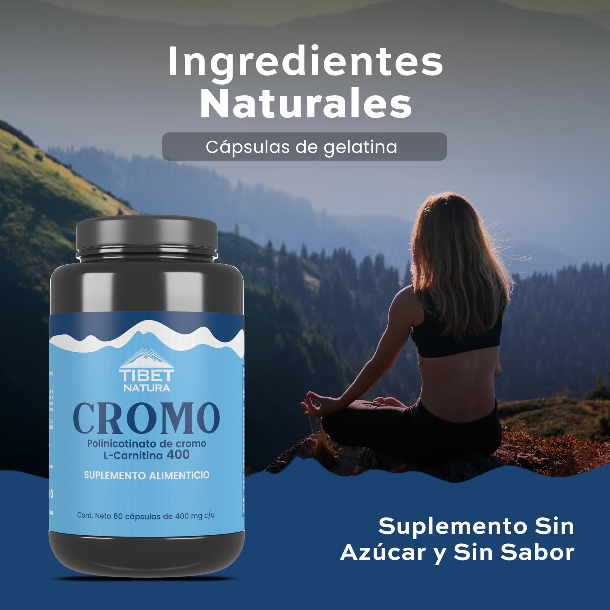 l carnitina y cromo similares TIBET NATURA - Cromo Con L-Carnitina - Suplemento Alimenticio Con Polinicotinato de Cromo - 60 Cápsulas con 400 mg c/u