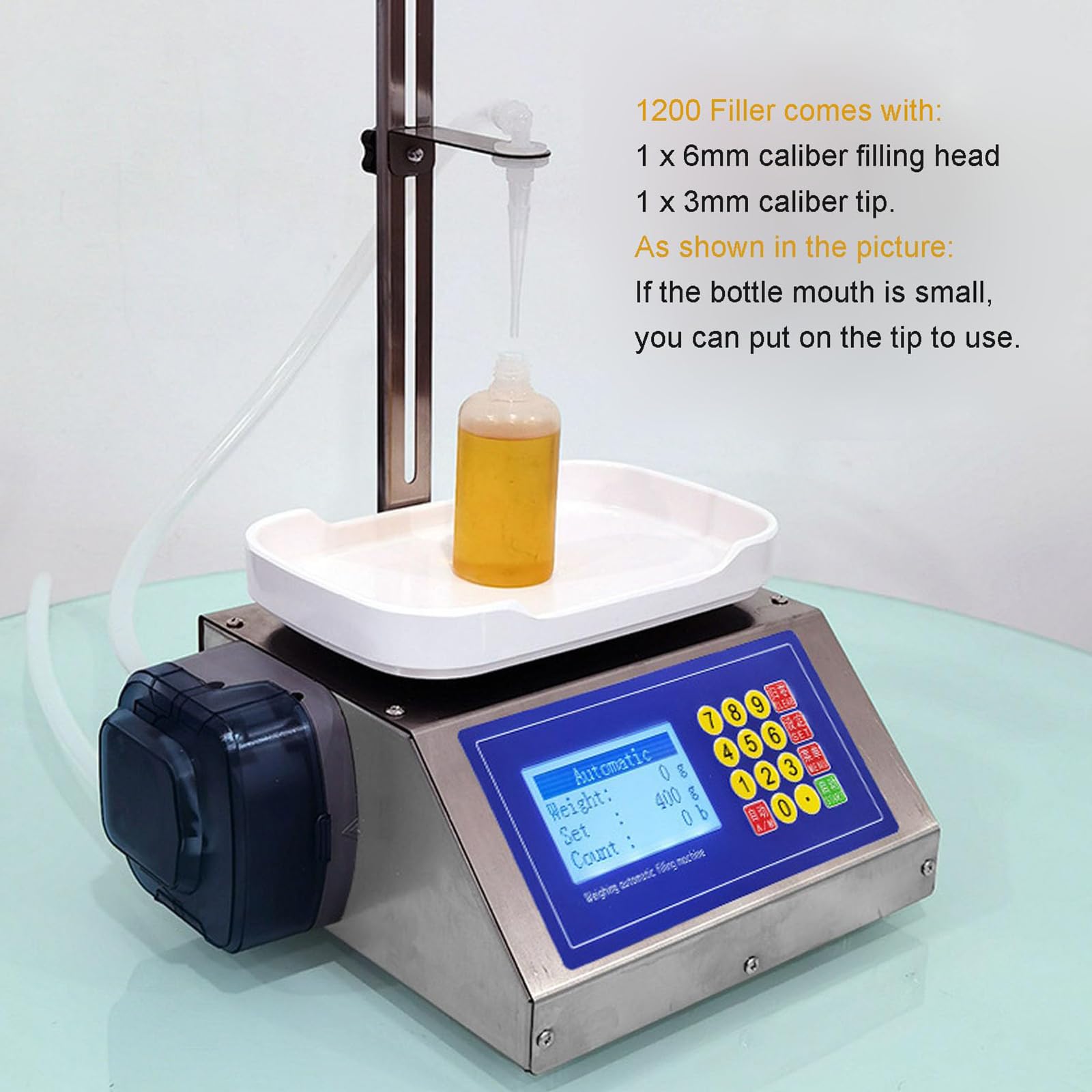 Máquina Automática de Llenado de Líquidos 2-300g, Llenadora con Bomba Peristáltica 1.2L/min con 2 Boquillas - Llenadora Digital de Alta Precisión para Aceites Esenciales, Perfumes & Frascos Pequeños