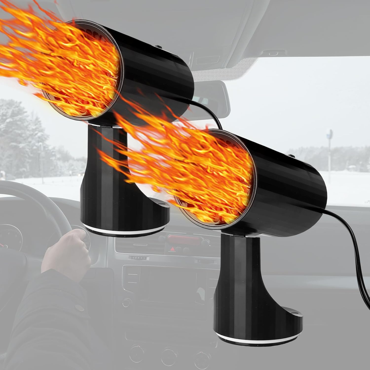 Rossesay 2 Pack 12V 150W Portable Car Heaters 360